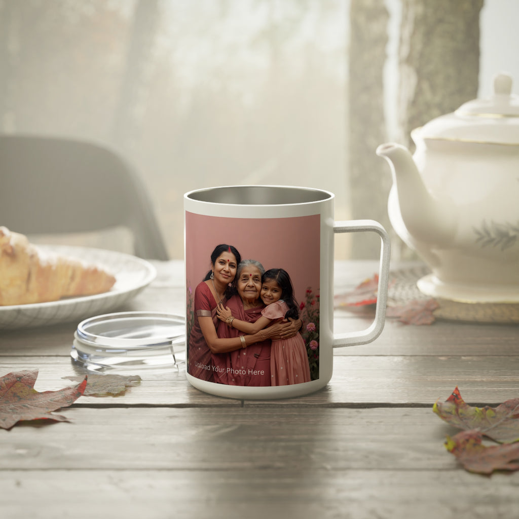 Mother's Day Photo Insulated 10oz Coffee Mug - 'Spend the Month With Mom' Floral Script
