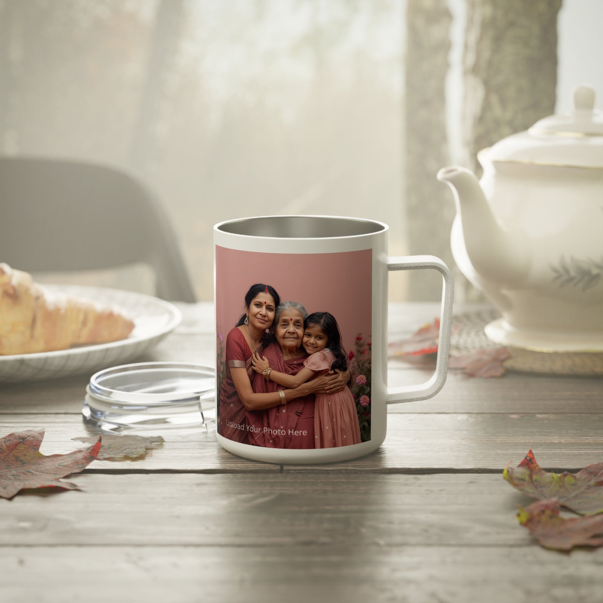 Mother's Day Photo Insulated 10oz Coffee Mug - 'Spend the Month With Mom' Floral Script