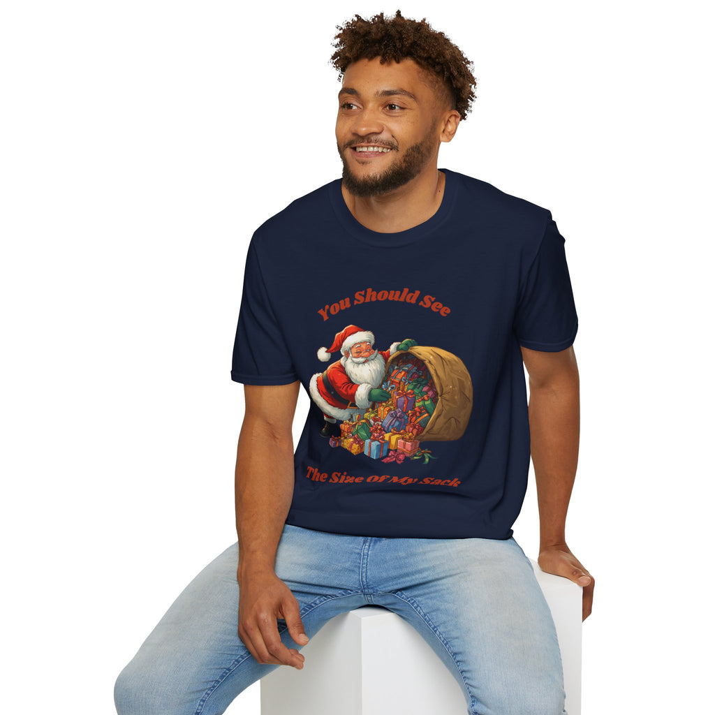 Adult Themed Santa with Sack T-Shirt - 'You Should See The Size Of My Sack' Christmas Attire