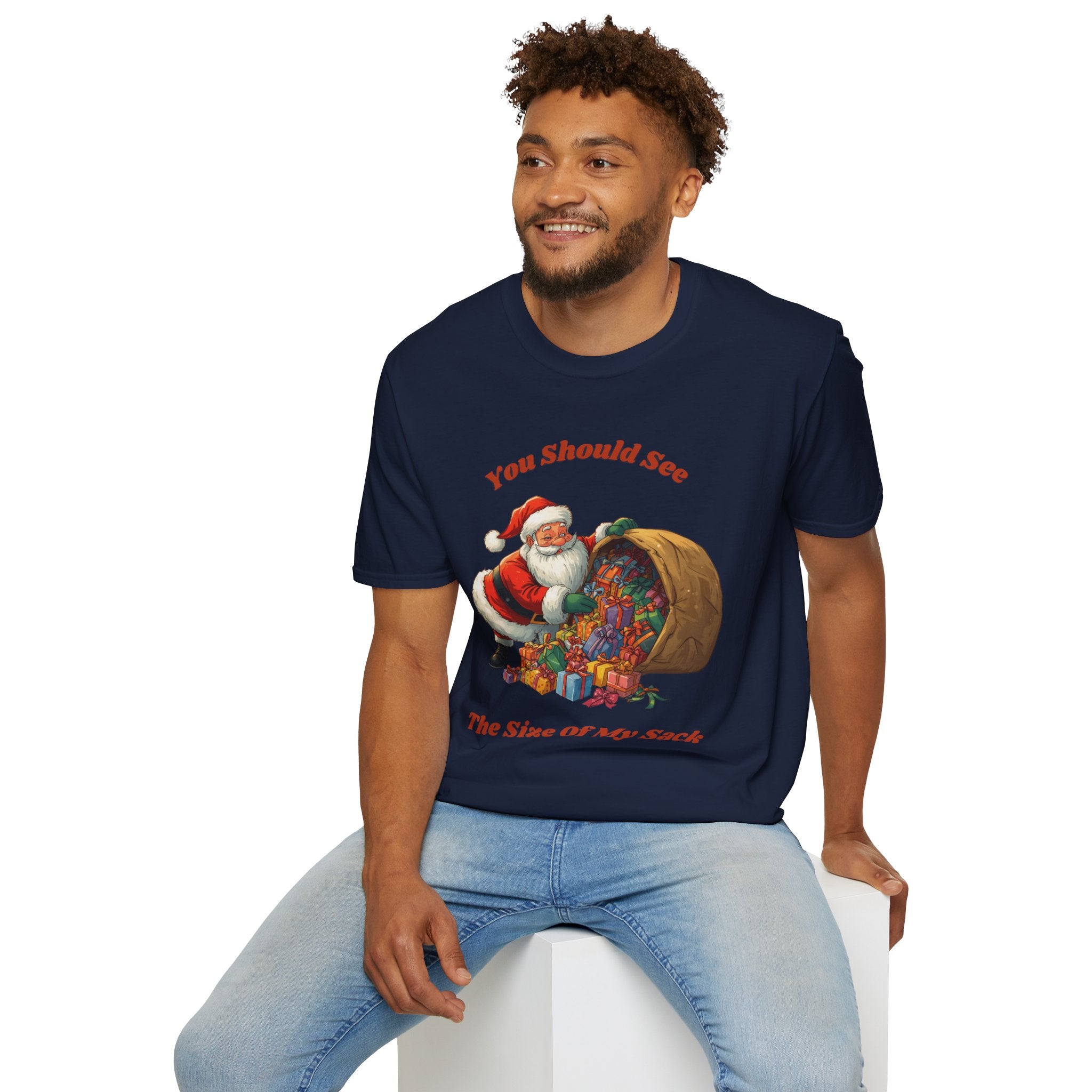 Adult Themed Santa with Sack T-Shirt - 'You Should See The Size Of My Sack' Christmas Attire