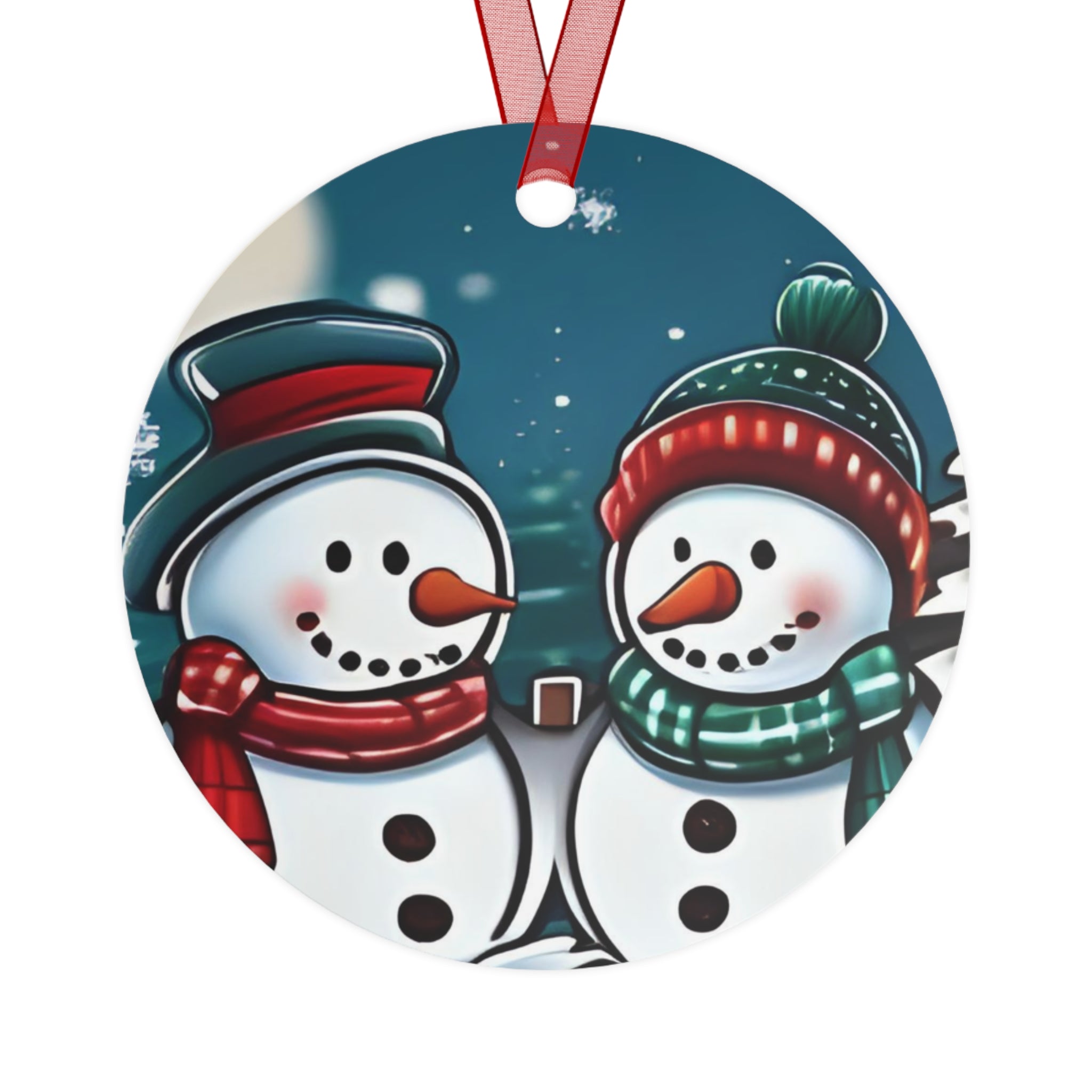 Snowman Couple Metal Ornament — Cute Holiday Christmas Tree Decoration