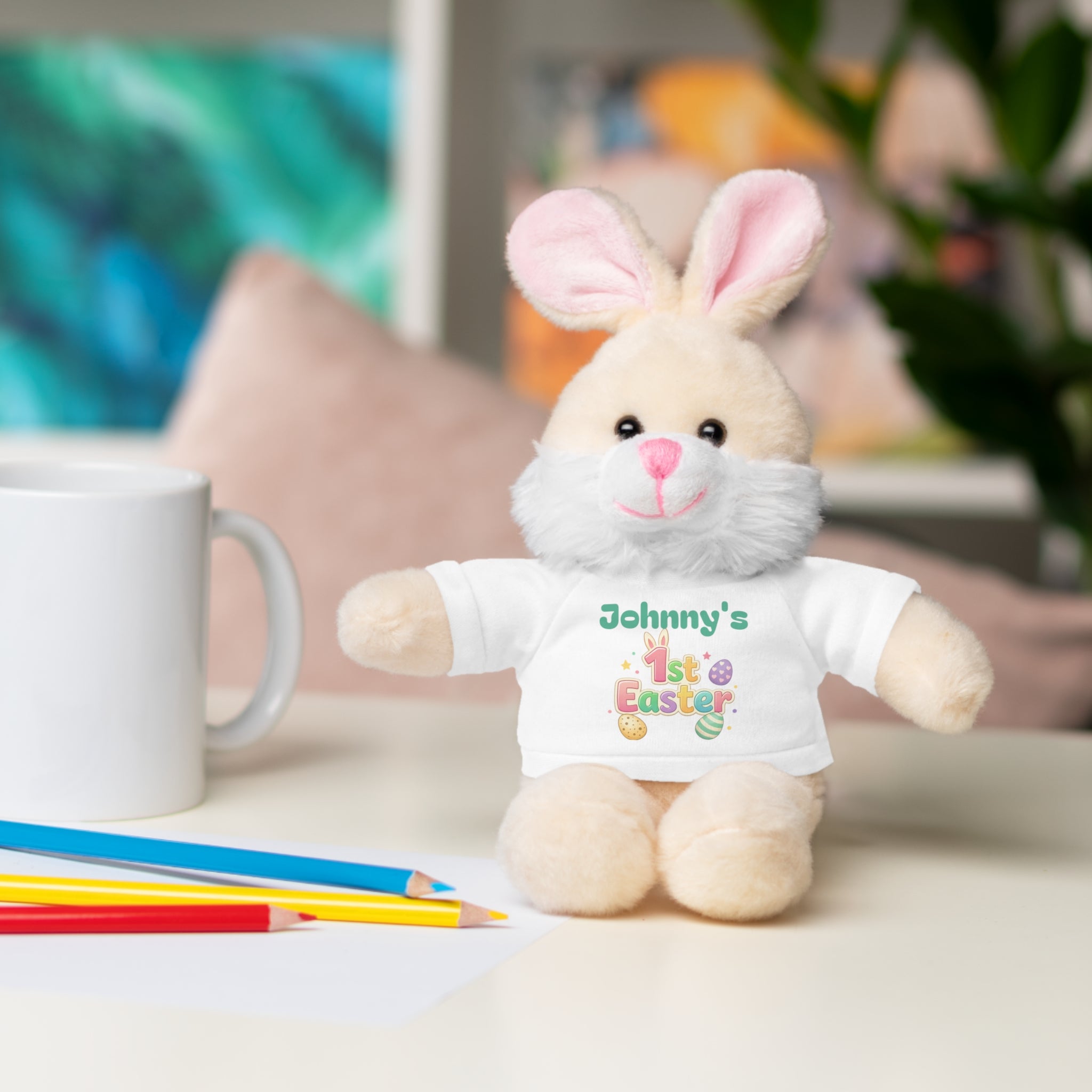 Personalized 1st Easter Plush Bunny with Tee — Custom Baby Easter Gift