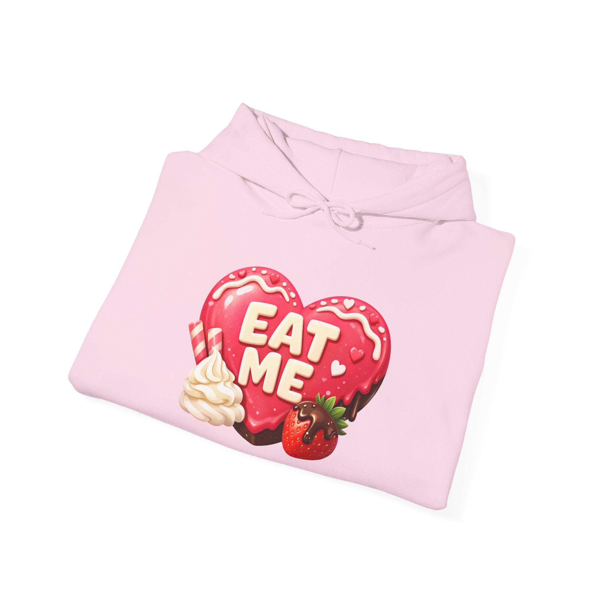 Eat Me Heart Graphic Hoodie — Strawberry Cream Dessert Design