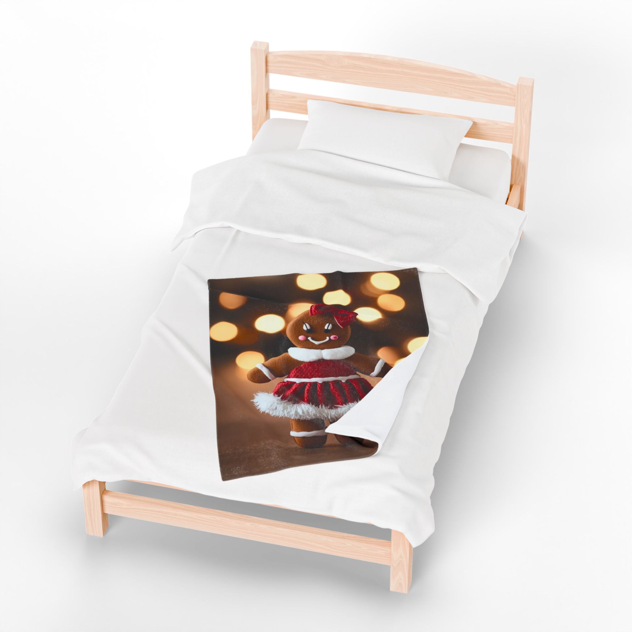 Gingerbread Girl Holiday Plush Blanket — Velveteen Christmas Throw