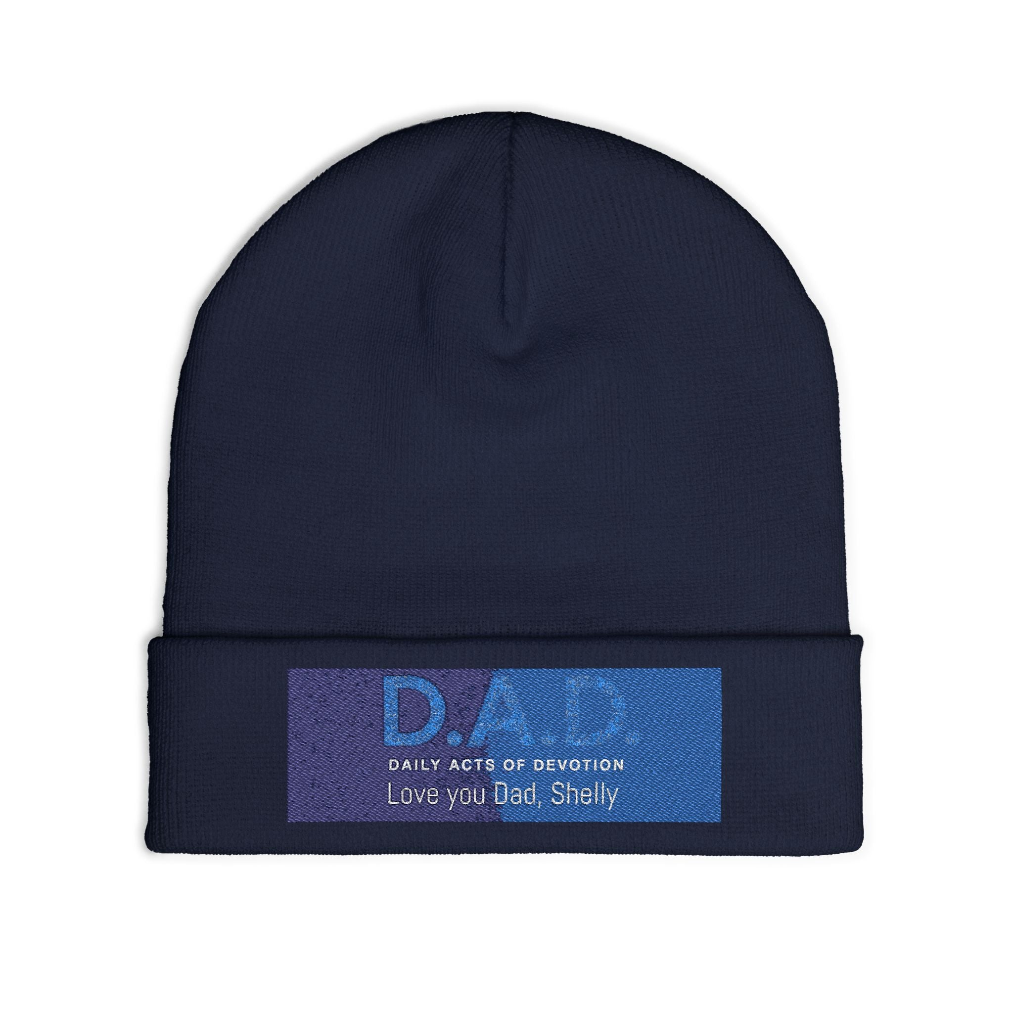 Embroidered 'D.A.D. Daily Acts of Devotion' Knit Beanie — Personalized Love You Dad Winter Hat