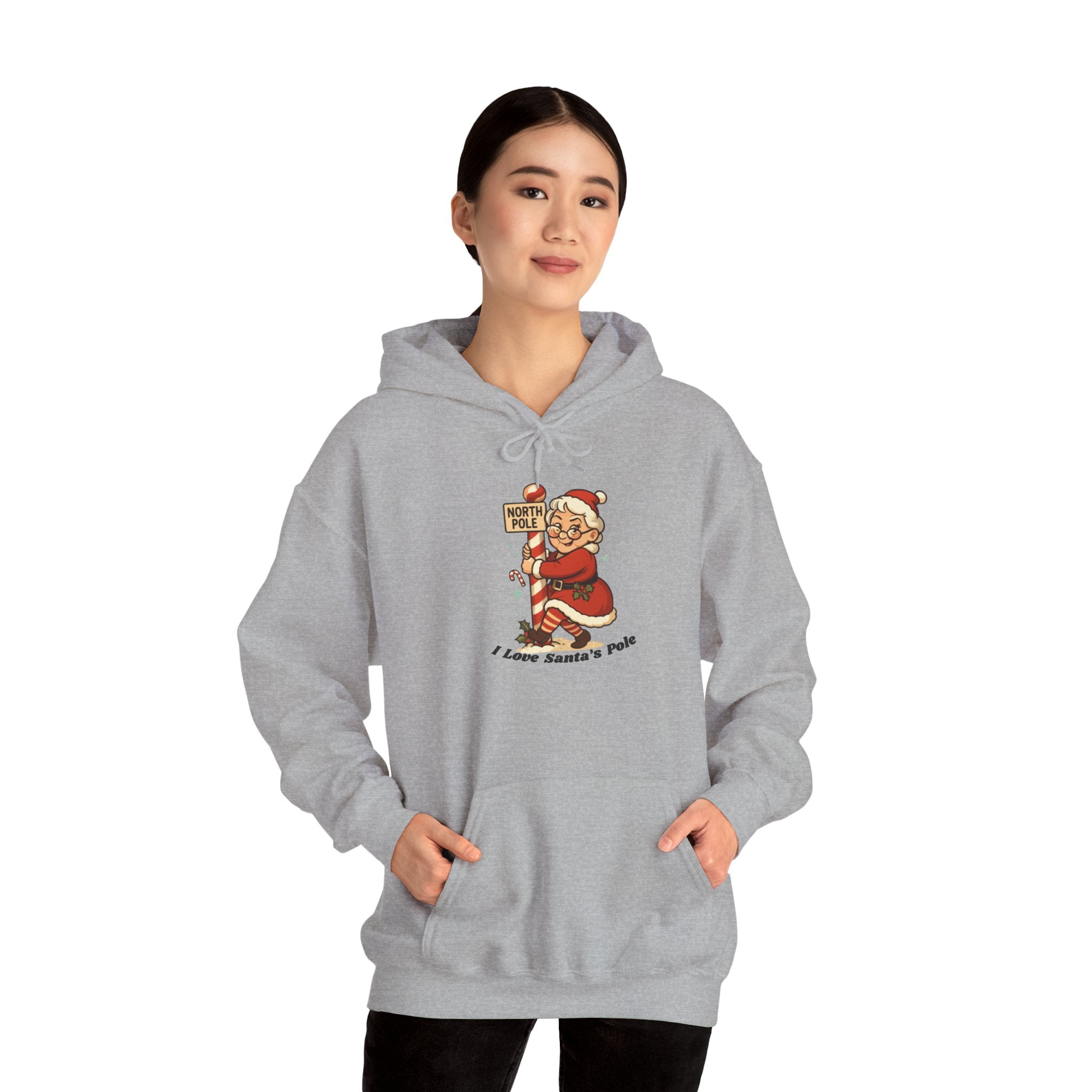 Adult Themed Mrs. Clause Hoodie - 'I Love Santa's Pole' Christmas Attire