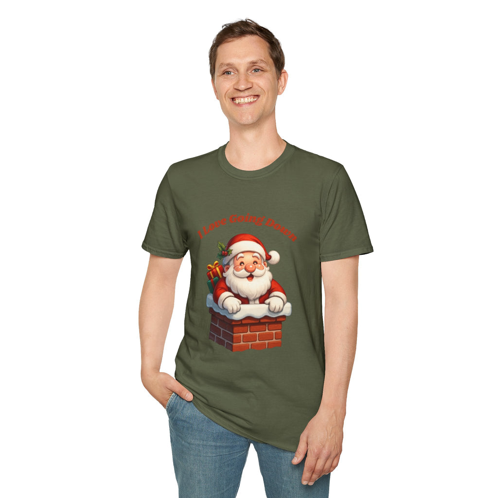 Adult Themed Santa Chimney T-Shirt - 'I Love Going Down' Christmas Attire