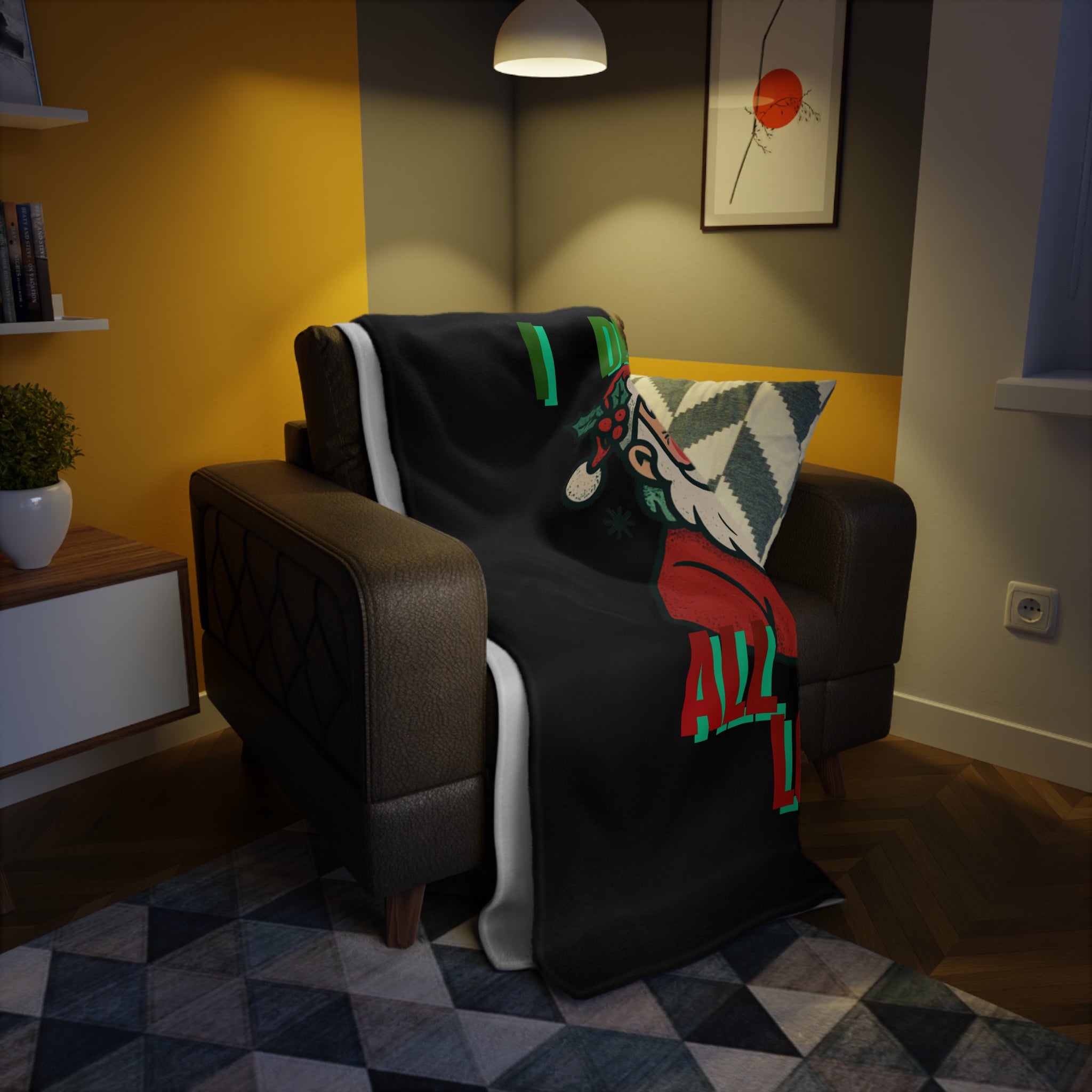 Funny Santa 'I Deliver All Night Long' Plush Fleece Blanket – Black Christmas Throw