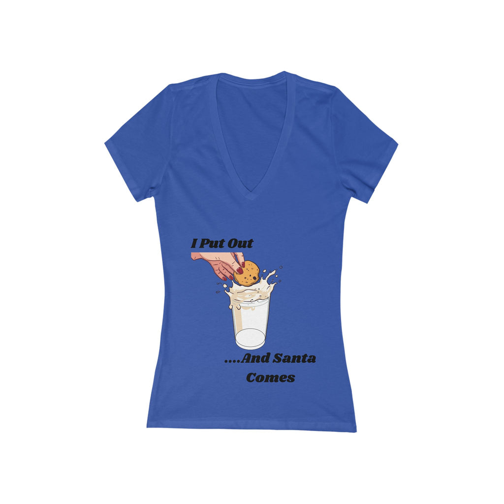 Adult Themed Milk & Cookies V-Neck Tee — 'I Put Out...And Santa Comes' Christmas Attire