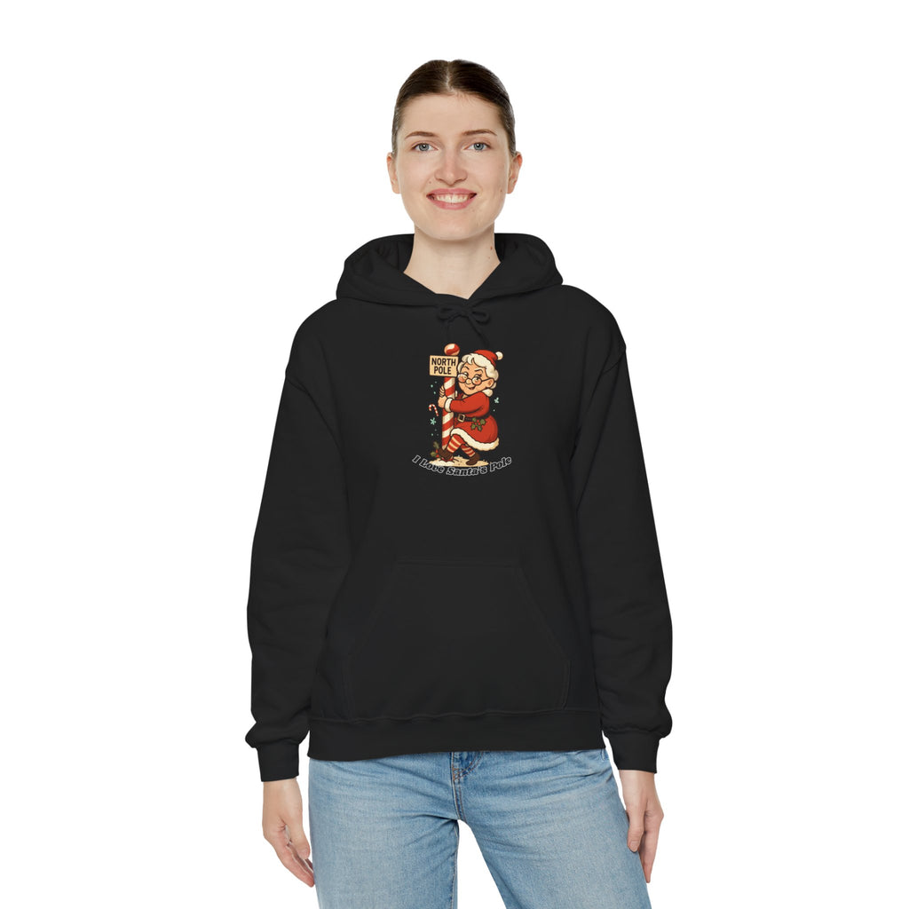 Adult Themed Mrs. Clause Hoodie - 'I Love Santa's Pole' Christmas Attire