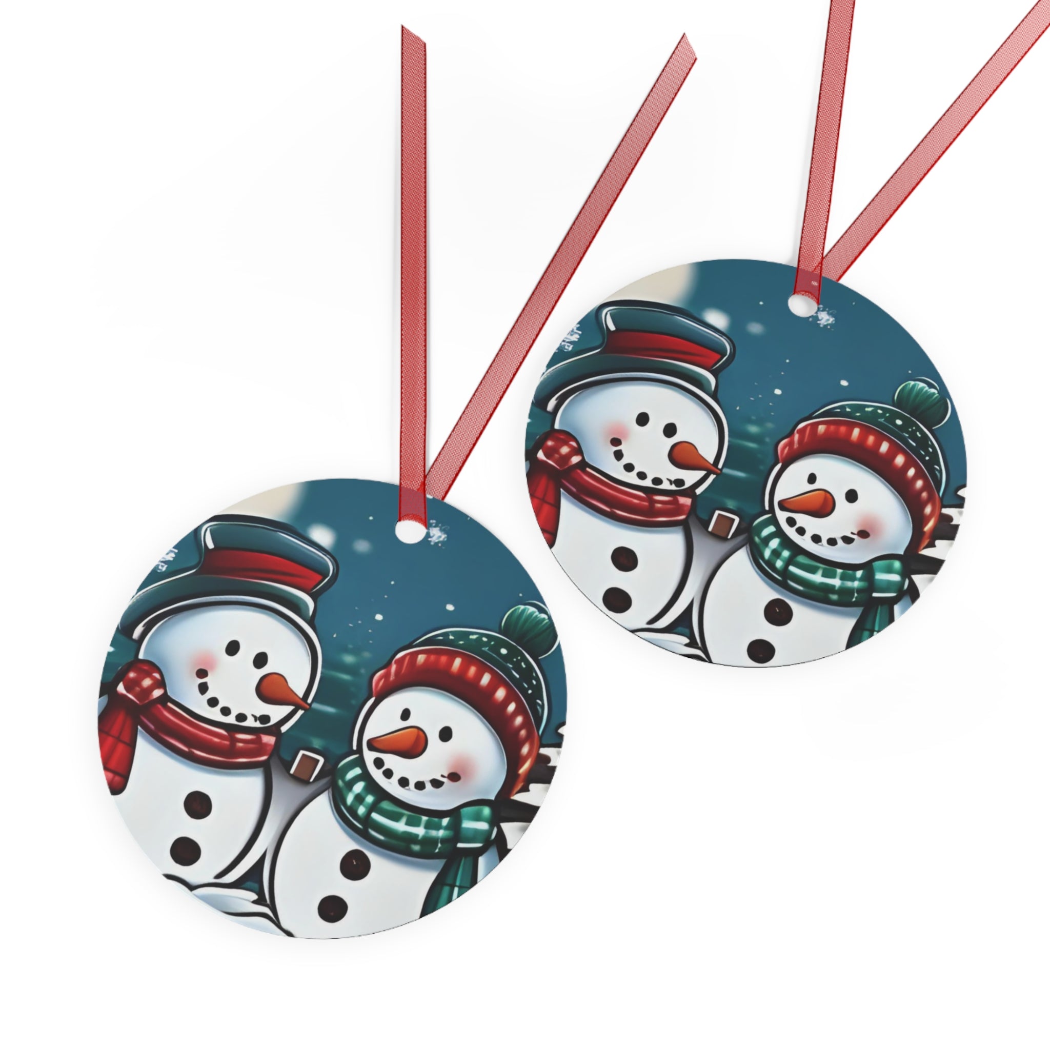 Snowman Couple Metal Ornament — Cute Holiday Christmas Tree Decoration