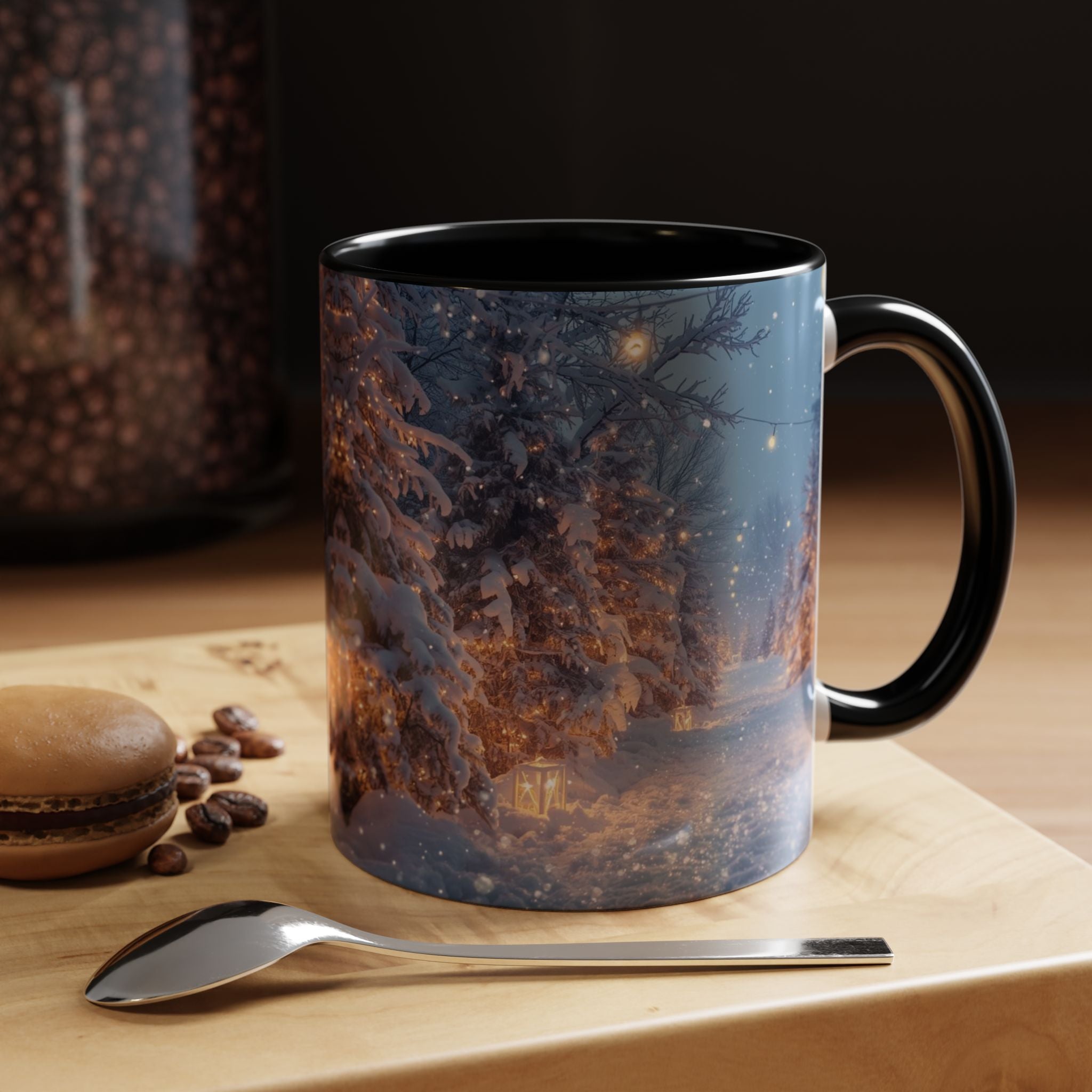 Winter Snowy Forest Coffee Mug — Cozy Holiday Evening Accent Mug