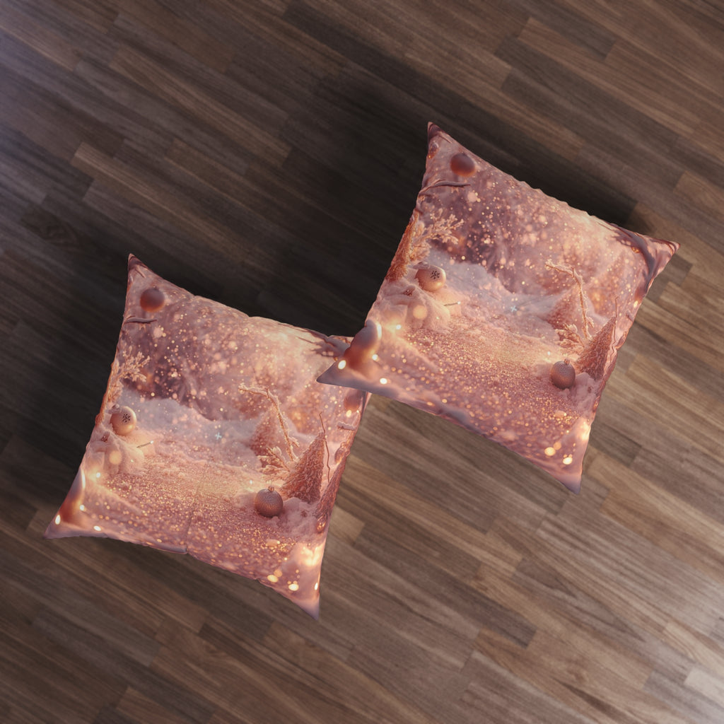 Winter Wonderland Tufted Floor Pillow — Festive Snowy Scene Decorative Cushion