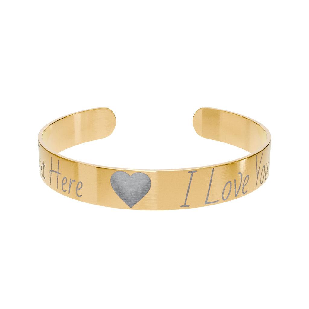 Engraved Gold Cuff Bracelet — "I Love You So Much" Personalized Heart Message