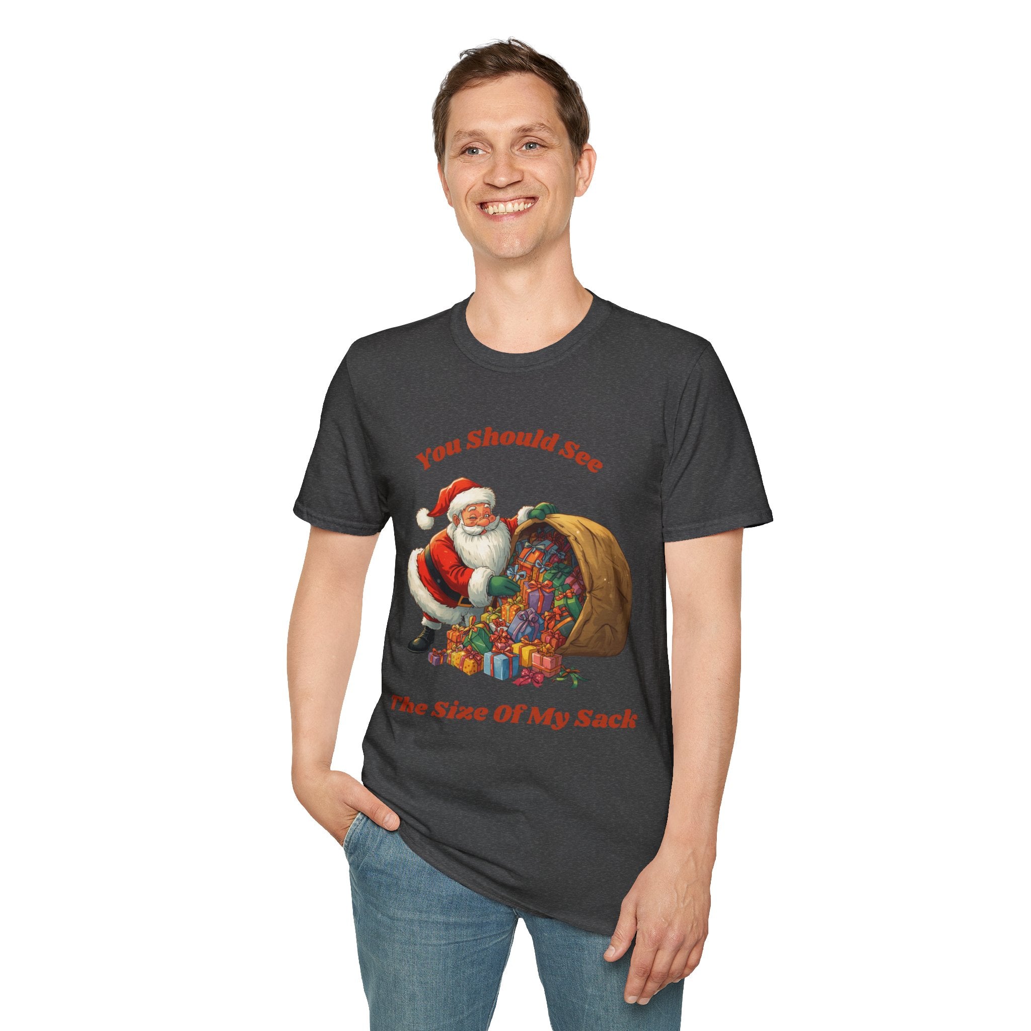 Adult Themed Santa with Sack T-Shirt - 'You Should See The Size Of My Sack' Christmas Attire