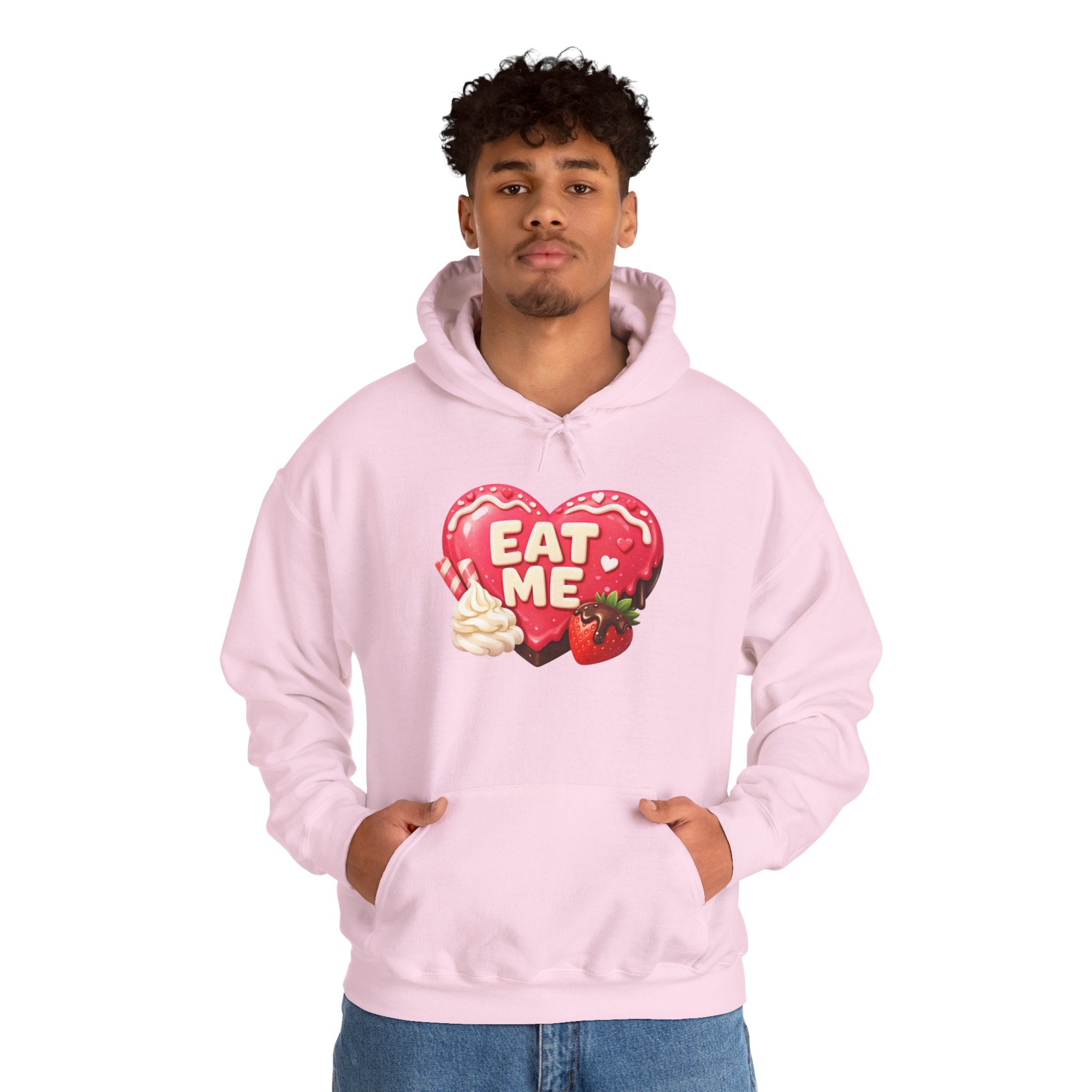 Eat Me Heart Graphic Hoodie — Strawberry Cream Dessert Design