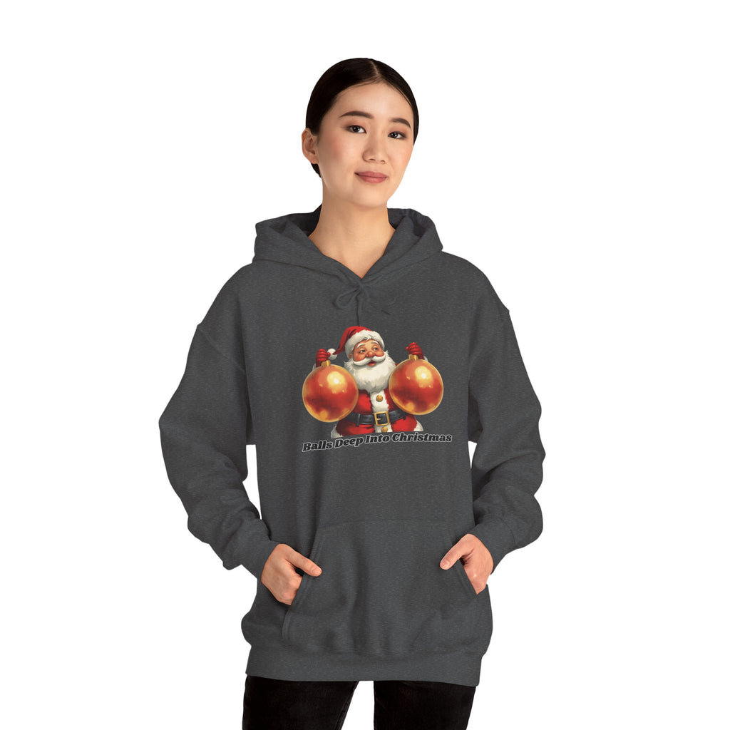 Adult Themed Santa Ornament Hoodie - 'Balls Deep Into Christmas' Christmas Attire