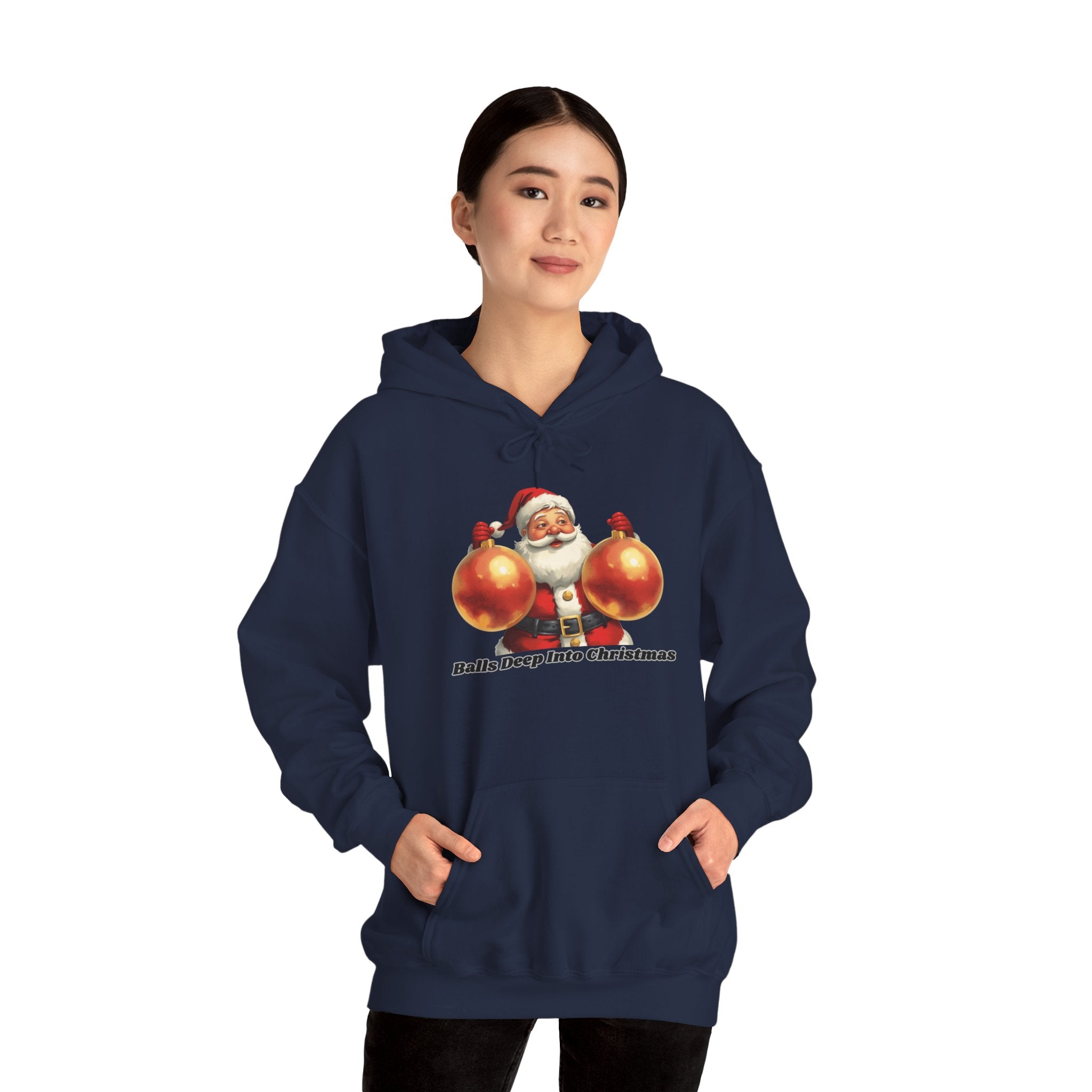 Adult Themed Santa Ornament Hoodie - 'Balls Deep Into Christmas' Christmas Attire