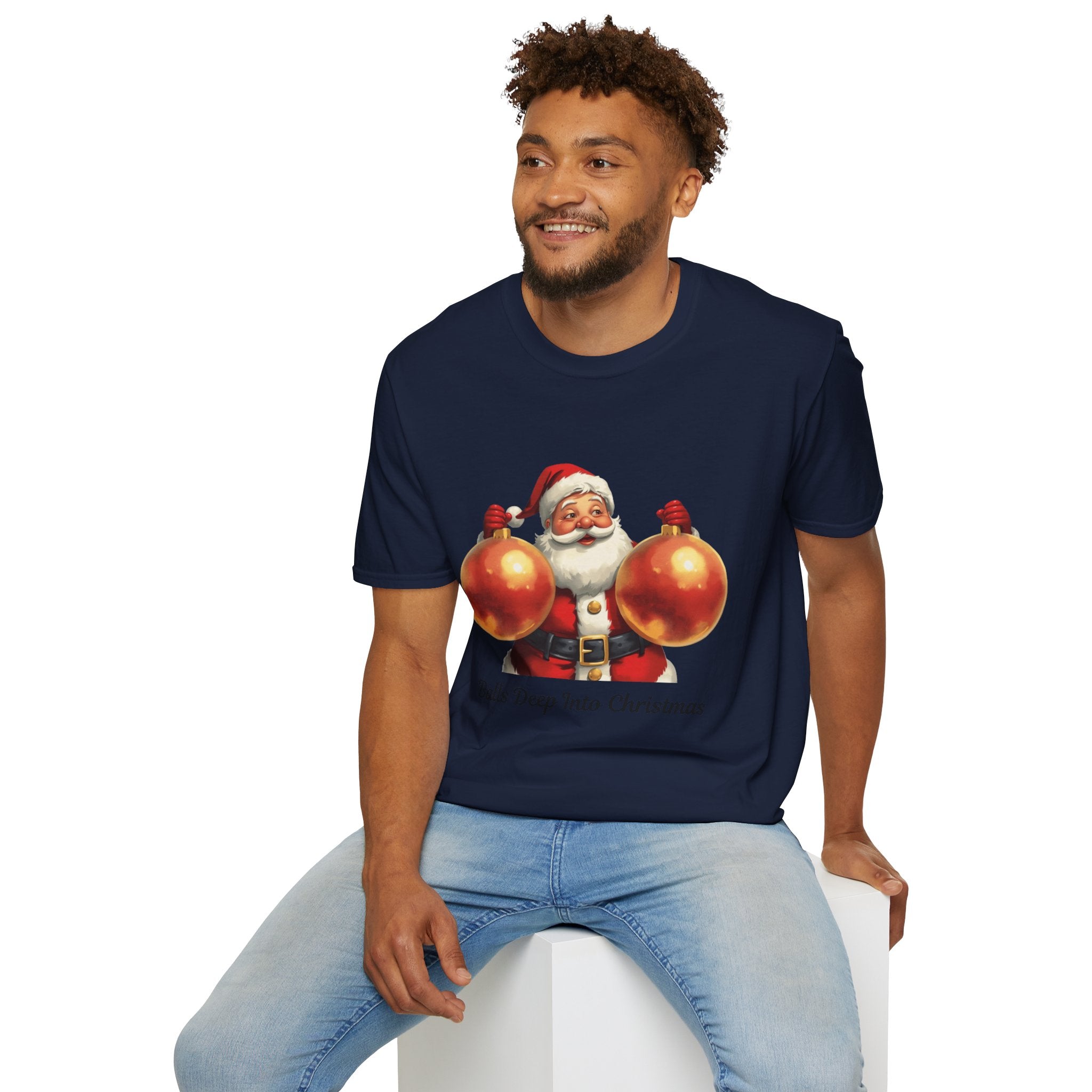 Adult Themed Ornaments Santa T-Shirt – ‘Balls Deep Into Christmas’ Christmas Attire