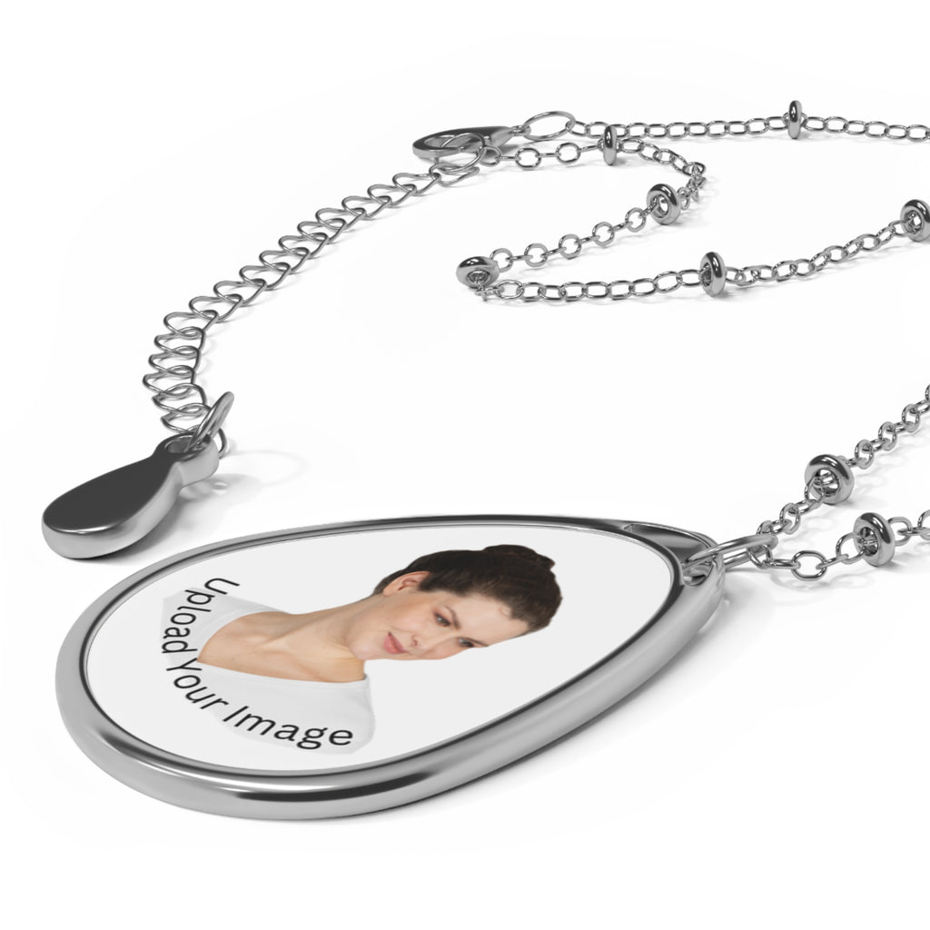 Personalized Oval Photo Necklace — Engraved Teardrop Locket for Women, Custom Picture Jewelry, Memorial Gift