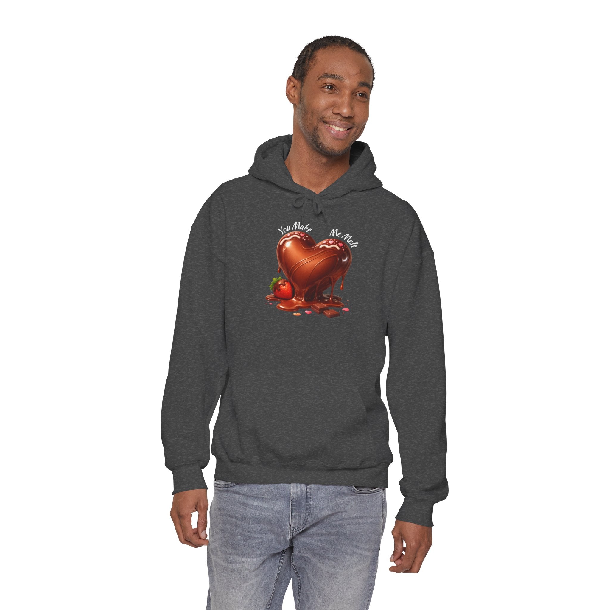 Chocolate-Dipped Heart Hoodie — Romantic Strawberry Valentine Sweatshirt