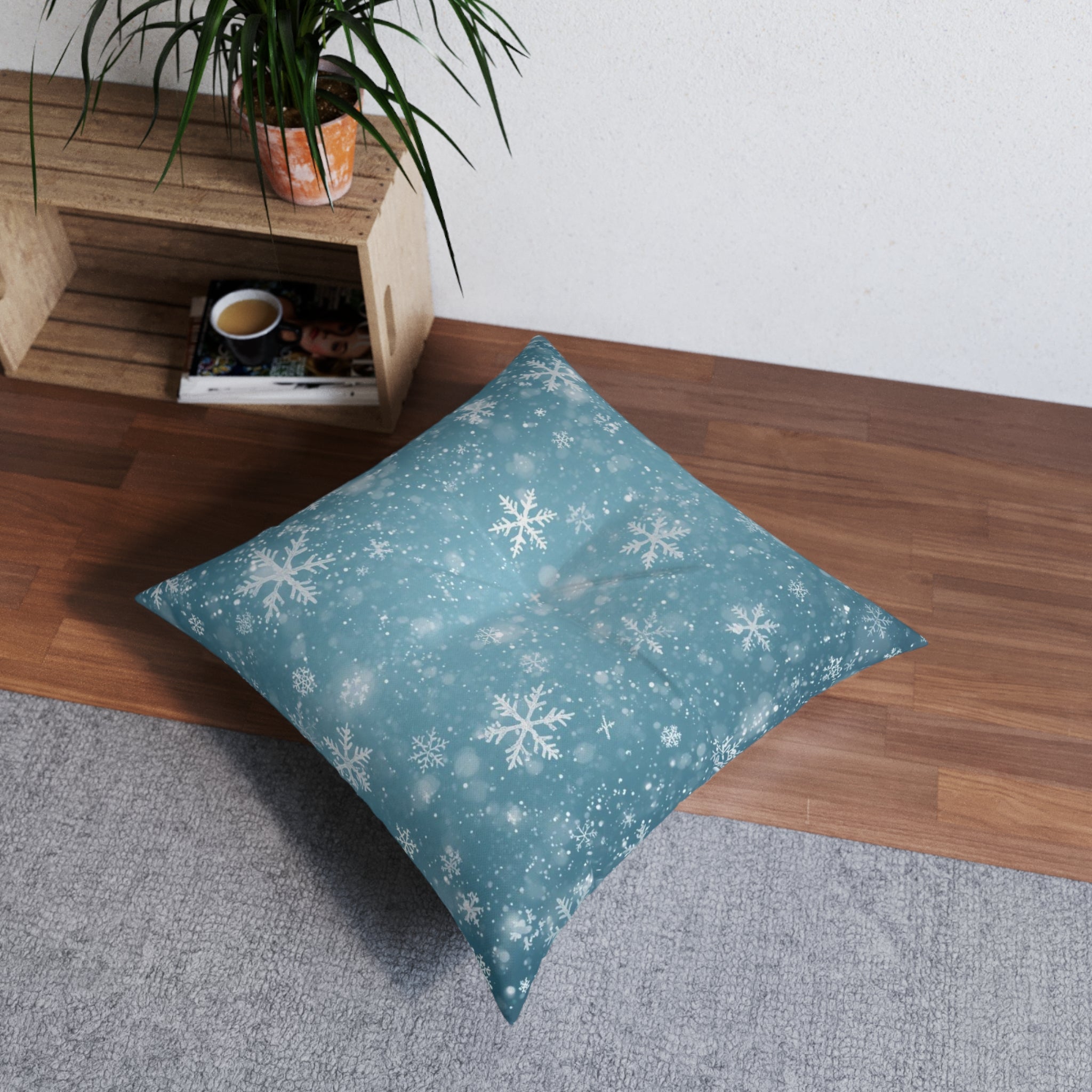 Snowflake Winter Tufted Floor Pillow — Cozy Holiday Accent Cushion