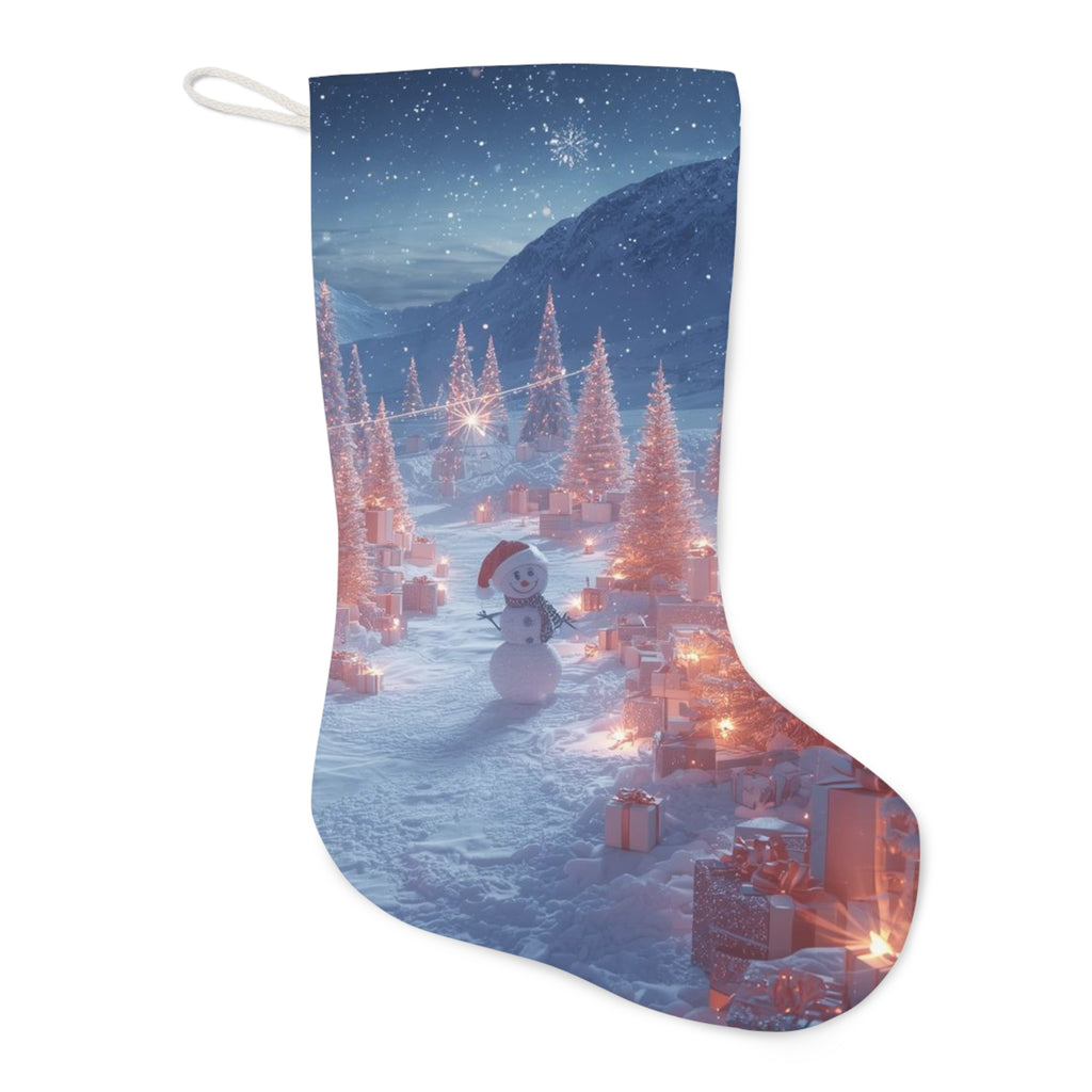 Christmas Stocking – Snowy Village Santa Stocking with Snowman & Gift Scene