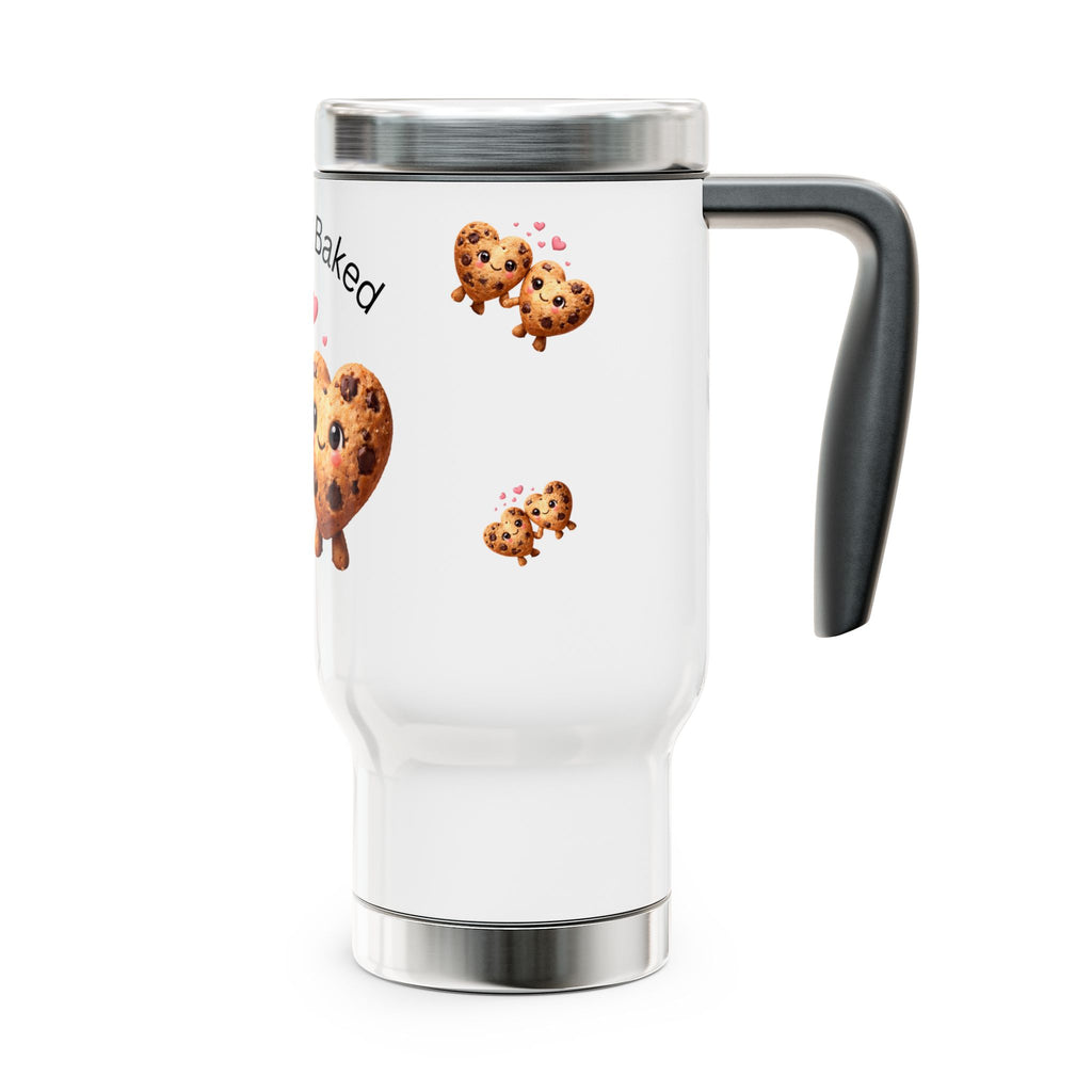 Let's Get Baked 14oz Stainless Steel Travel Mug — Heart Cookie Coffee Tumbler with Handle