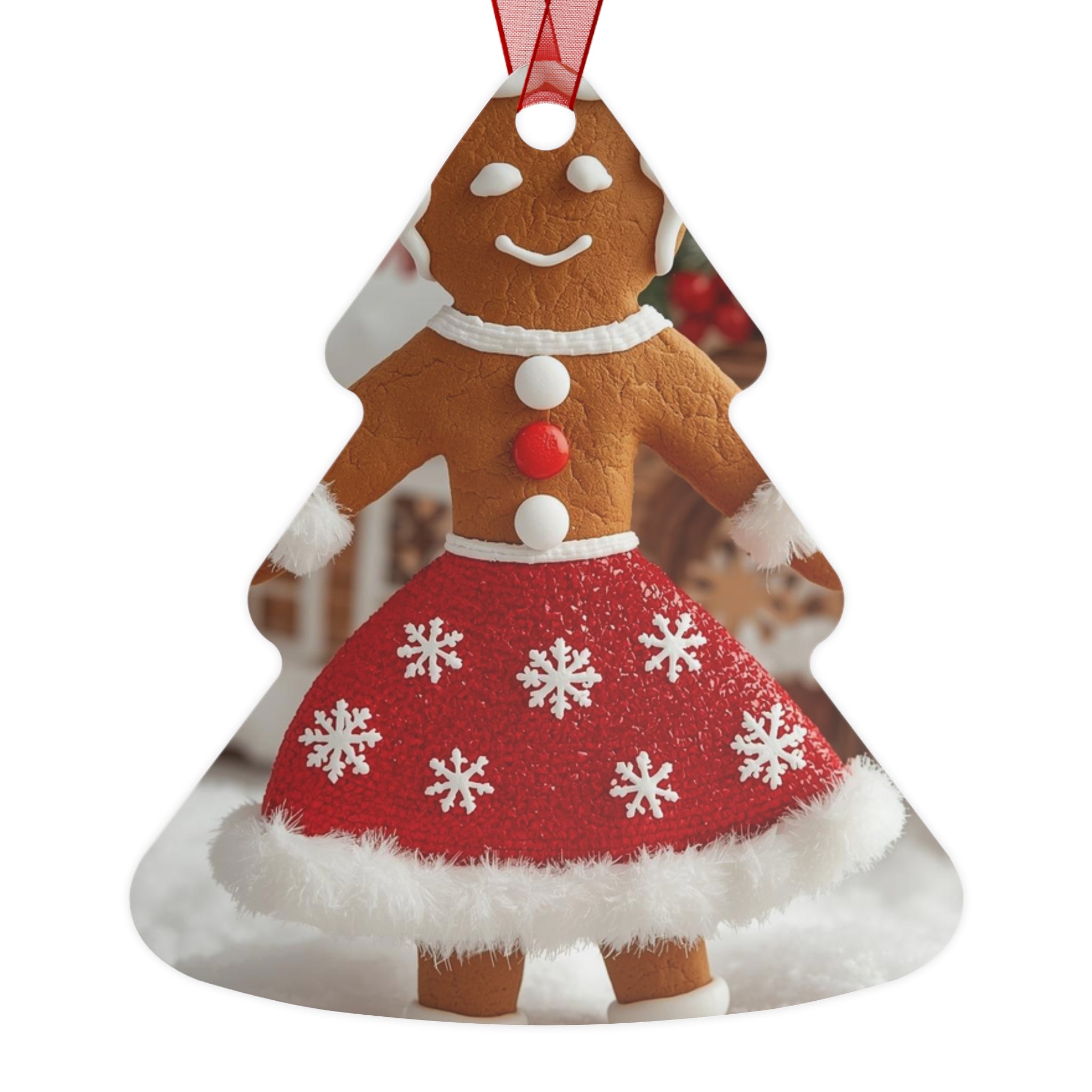 Gingerbread Girl Metal Ornament - Festive Christmas Tree Decoration