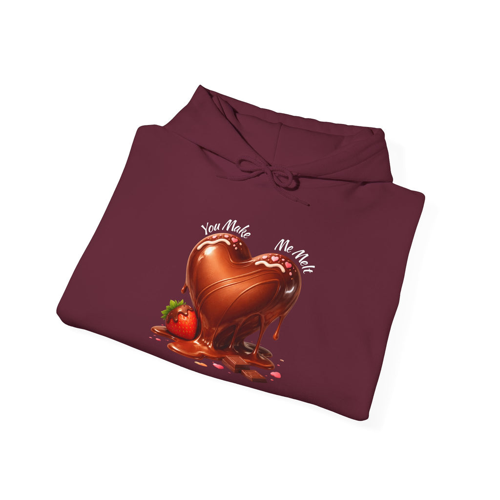 Chocolate-Dipped Heart Hoodie — Romantic Strawberry Valentine Sweatshirt