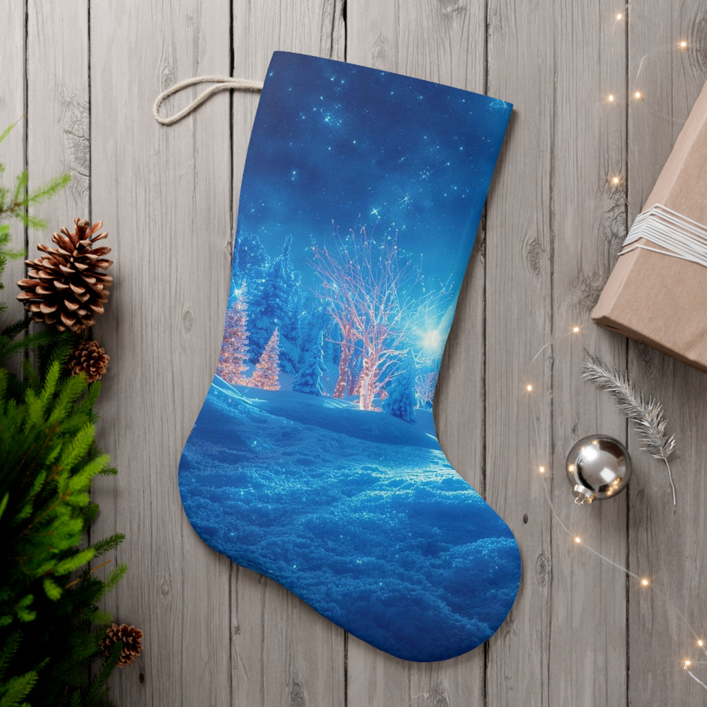 Blue Winter Wonderland Santa Stocking – Snowy Trees Christmas Stocking