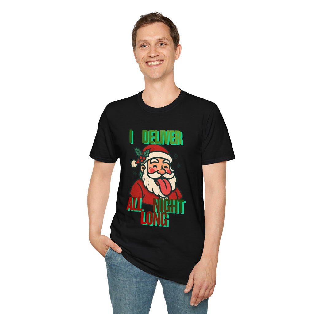 Adult Themed Santa T-Shirt - 'I Deliver All Night Long' Christmas Attire