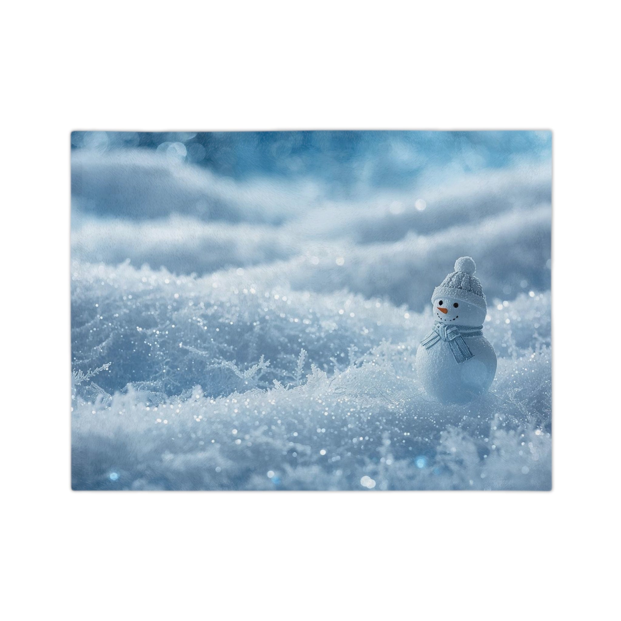 Tiny Snowman in Sparkling Snow Blanket | Velveteen Microfiber Blanket