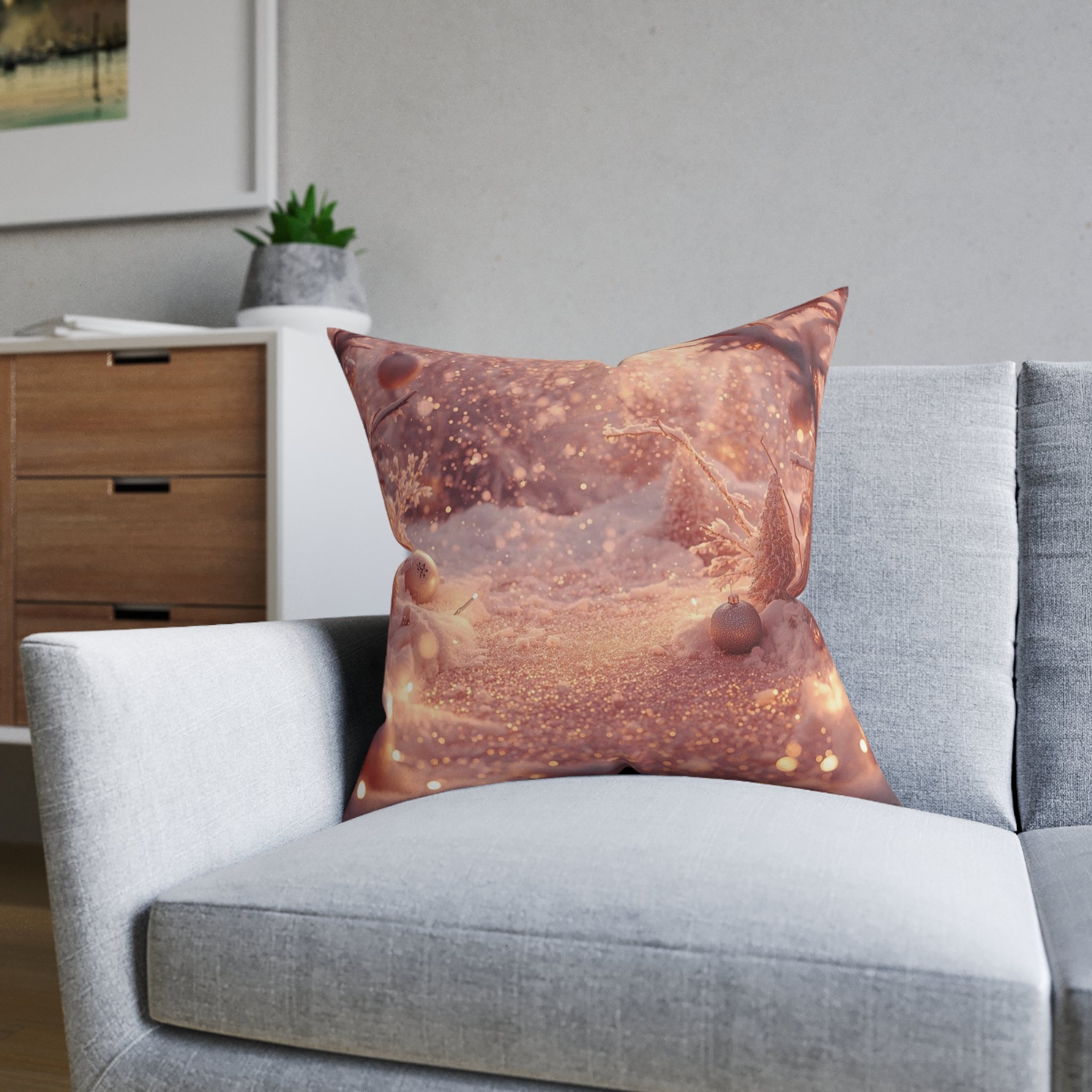 Pink Winter Wonderland Square Pillow — Decorative Throw Cushion