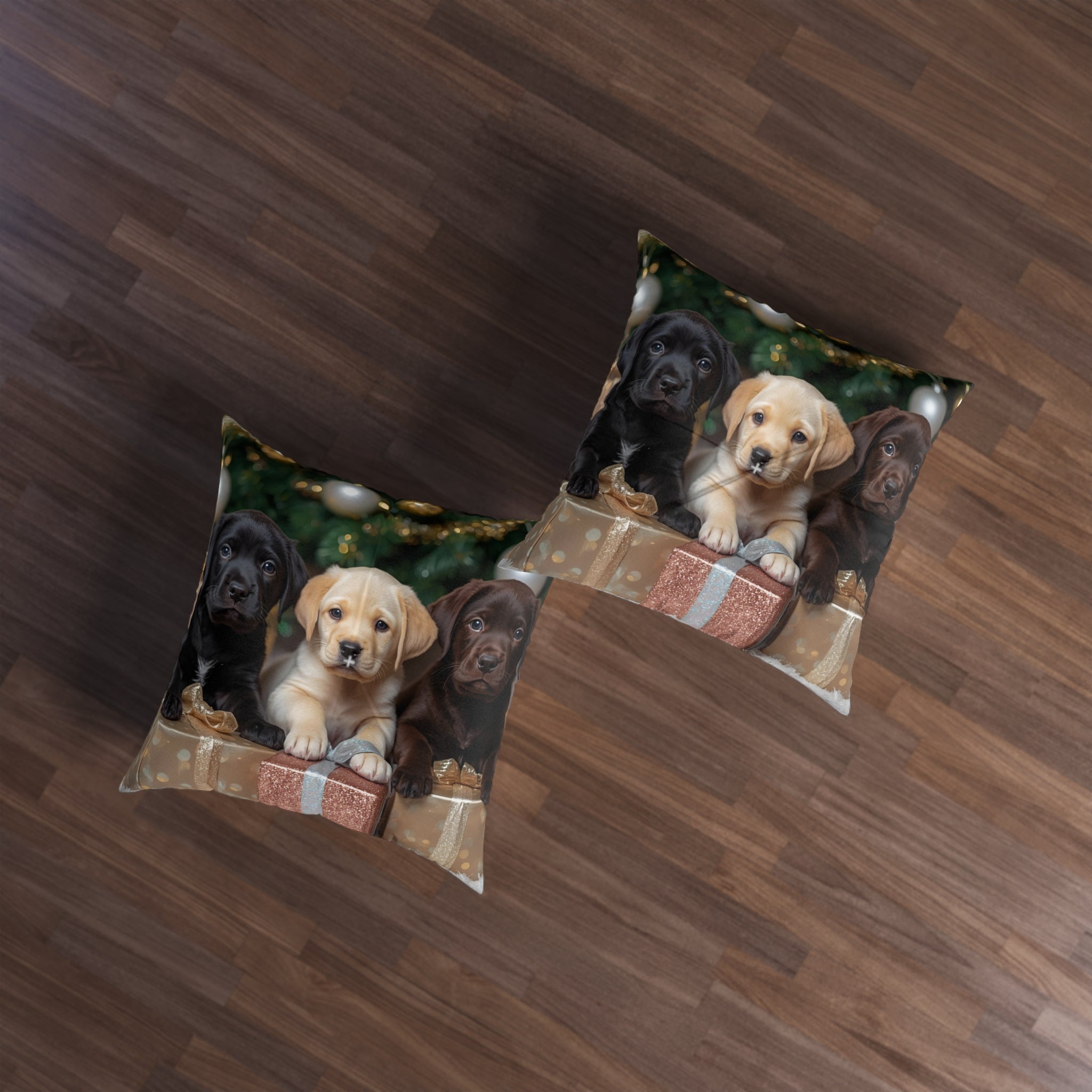 Puppy Trio Tufted Floor Pillow — Cute Labrador Puppies Holiday Decor