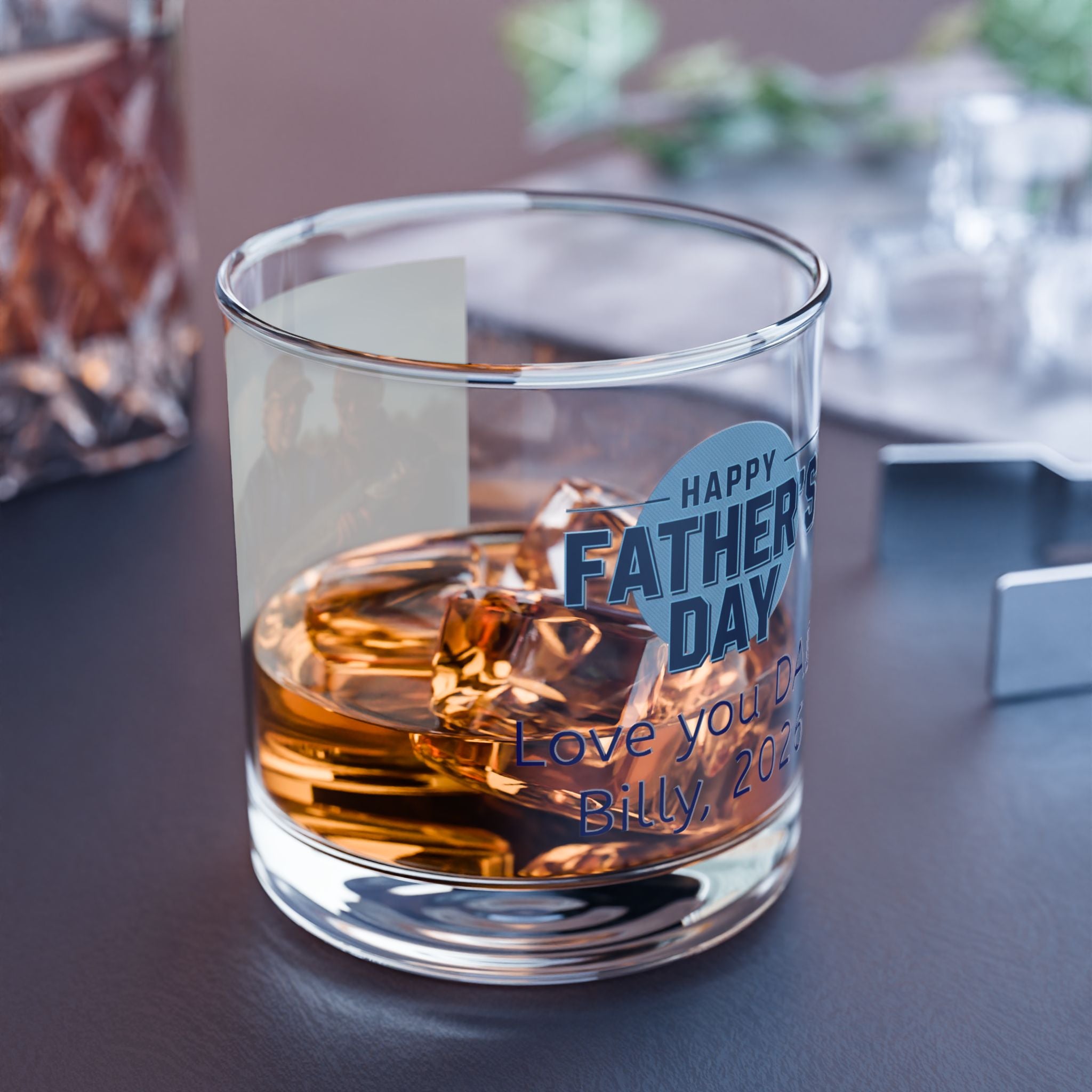 Father's Day Photo Rocks Glass — Personalized 10oz Whiskey Glass (Love You Dad, Custom Name & Year)