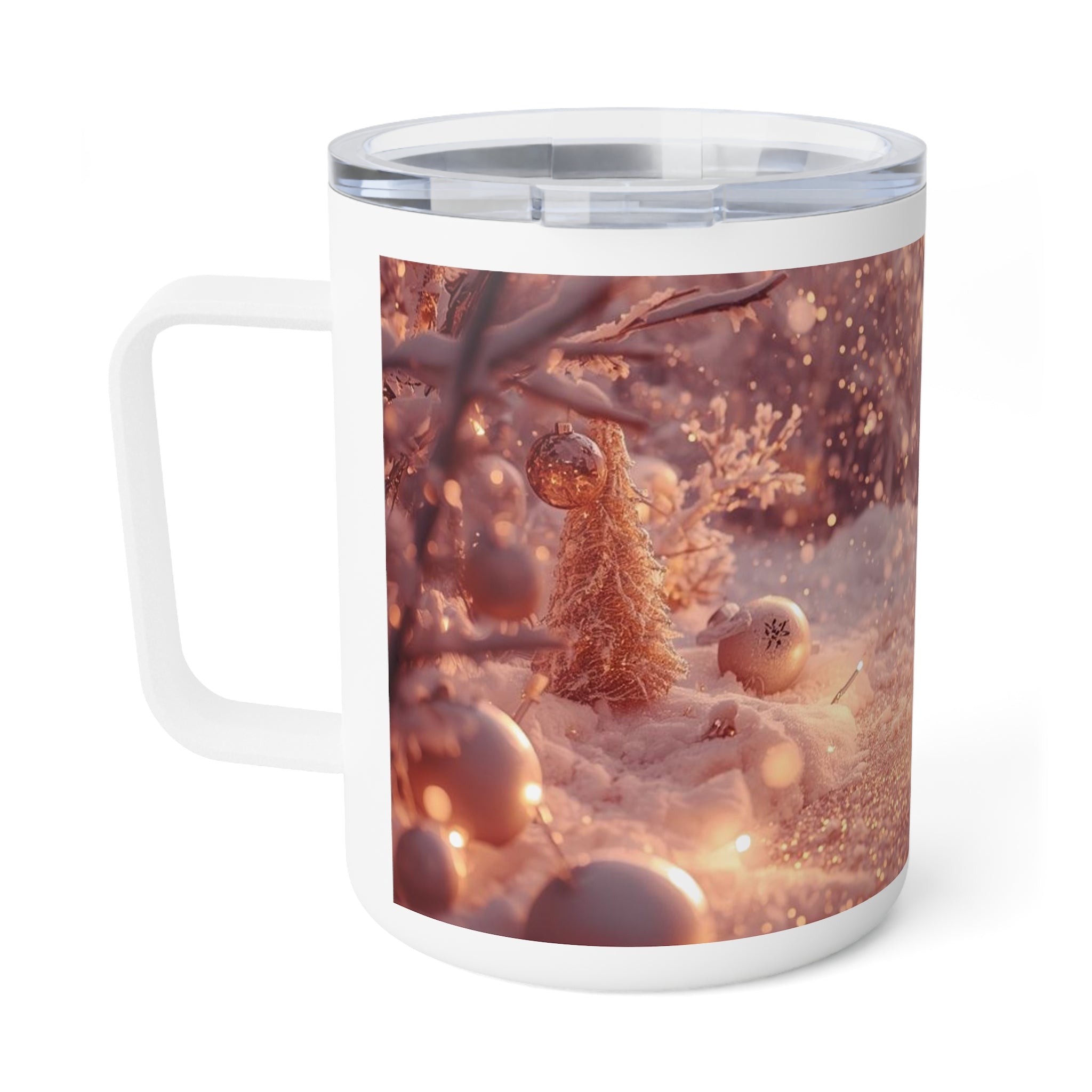 10oz Insulated Coffee Mug — Cozy Winter Fairy Snow Scene