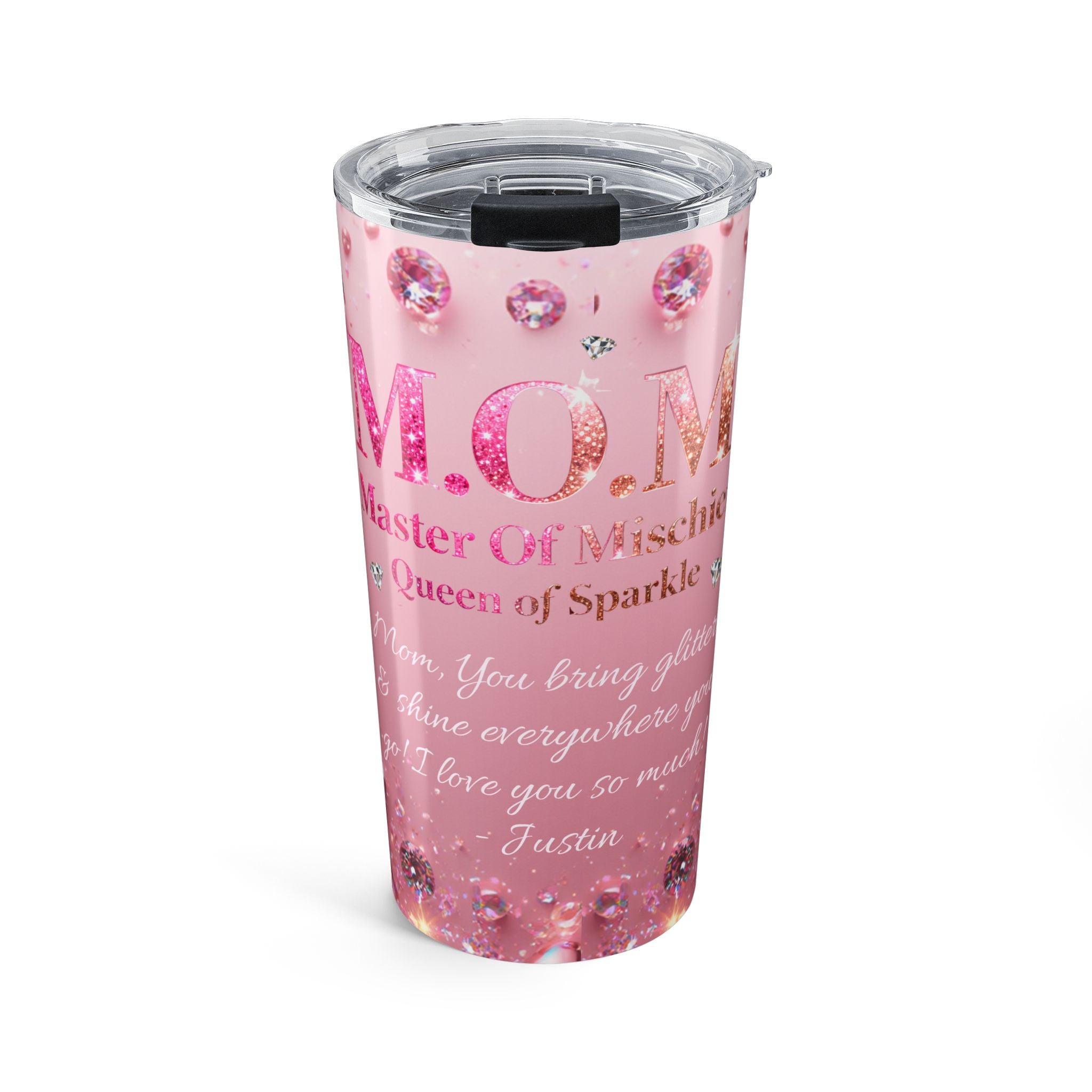 Personalized Sparkle 20oz Insulated Tumbler — Pink Rhinestone ‘Queen of Sparkles’ Gift