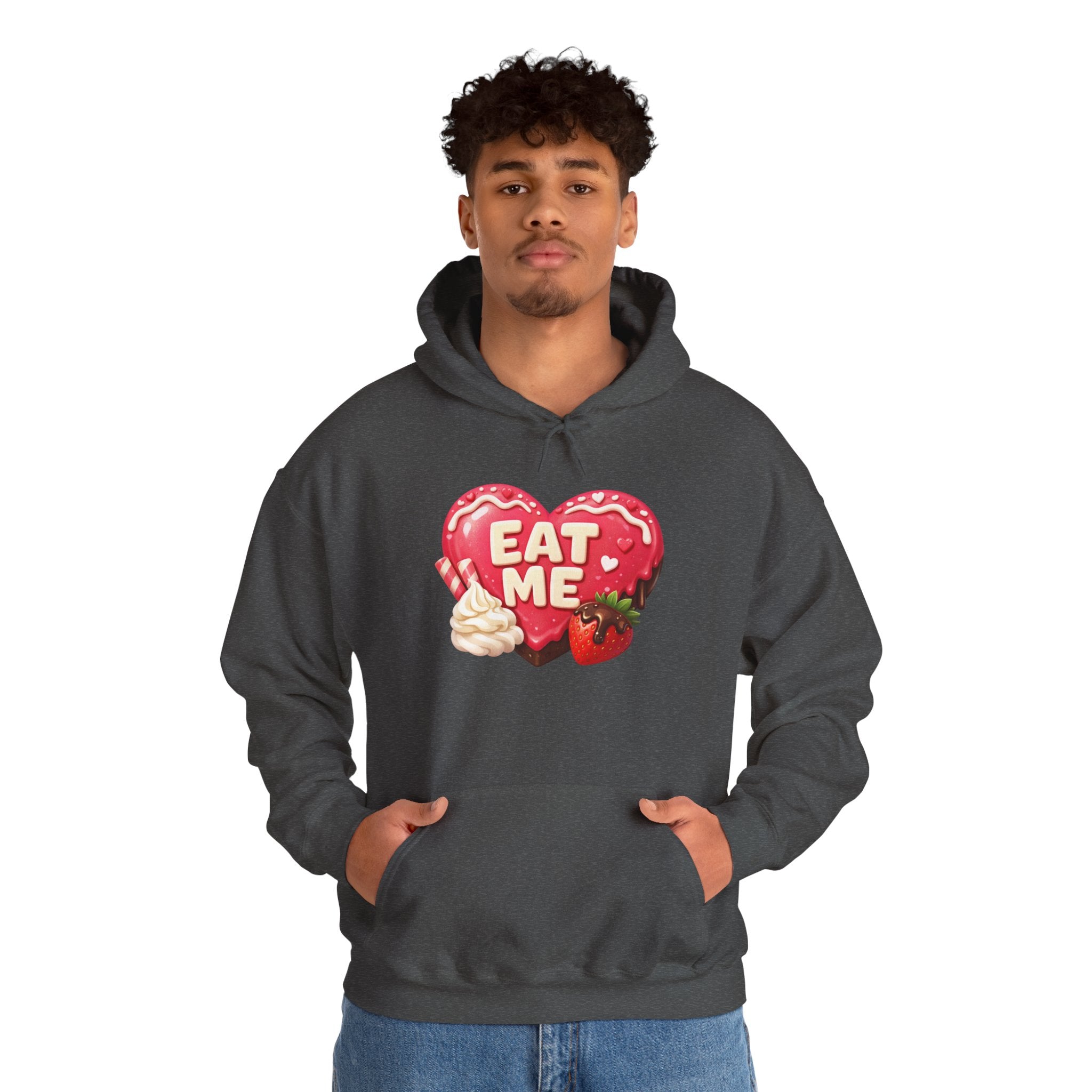 Eat Me Heart Graphic Hoodie — Strawberry Cream Dessert Design