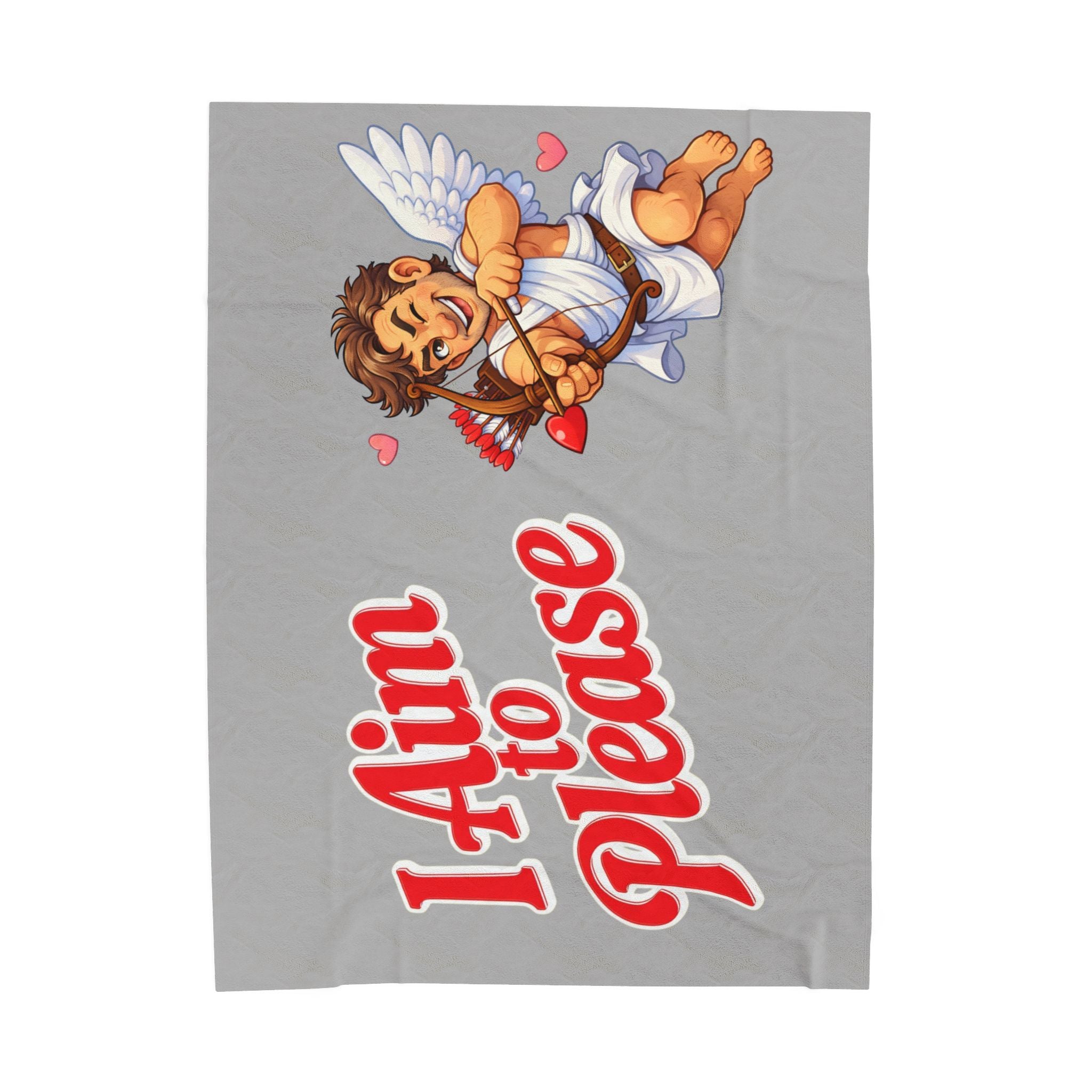 Cupid Cartoon I Aim to Please Velveteen Plush Blanket