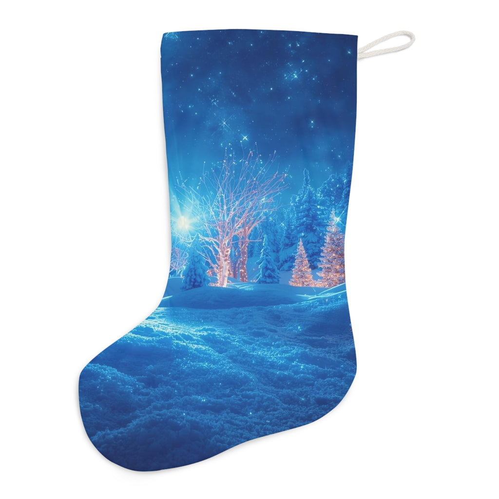 Blue Winter Wonderland Santa Stocking – Snowy Trees Christmas Stocking