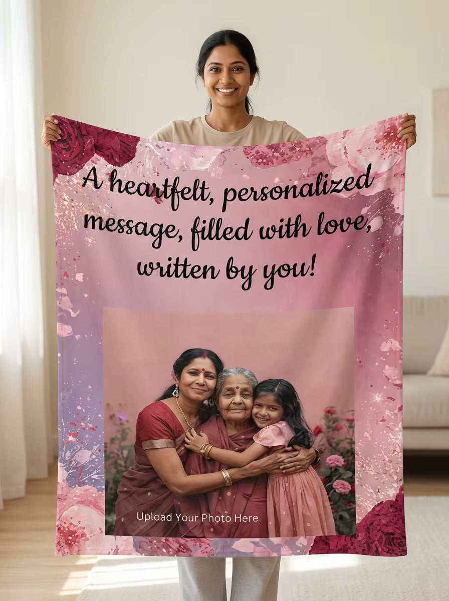 Personalized Photo Blanket - 'A Heartfelt, Personalized Message, Filled With Love Blanket for Mom & Grandma