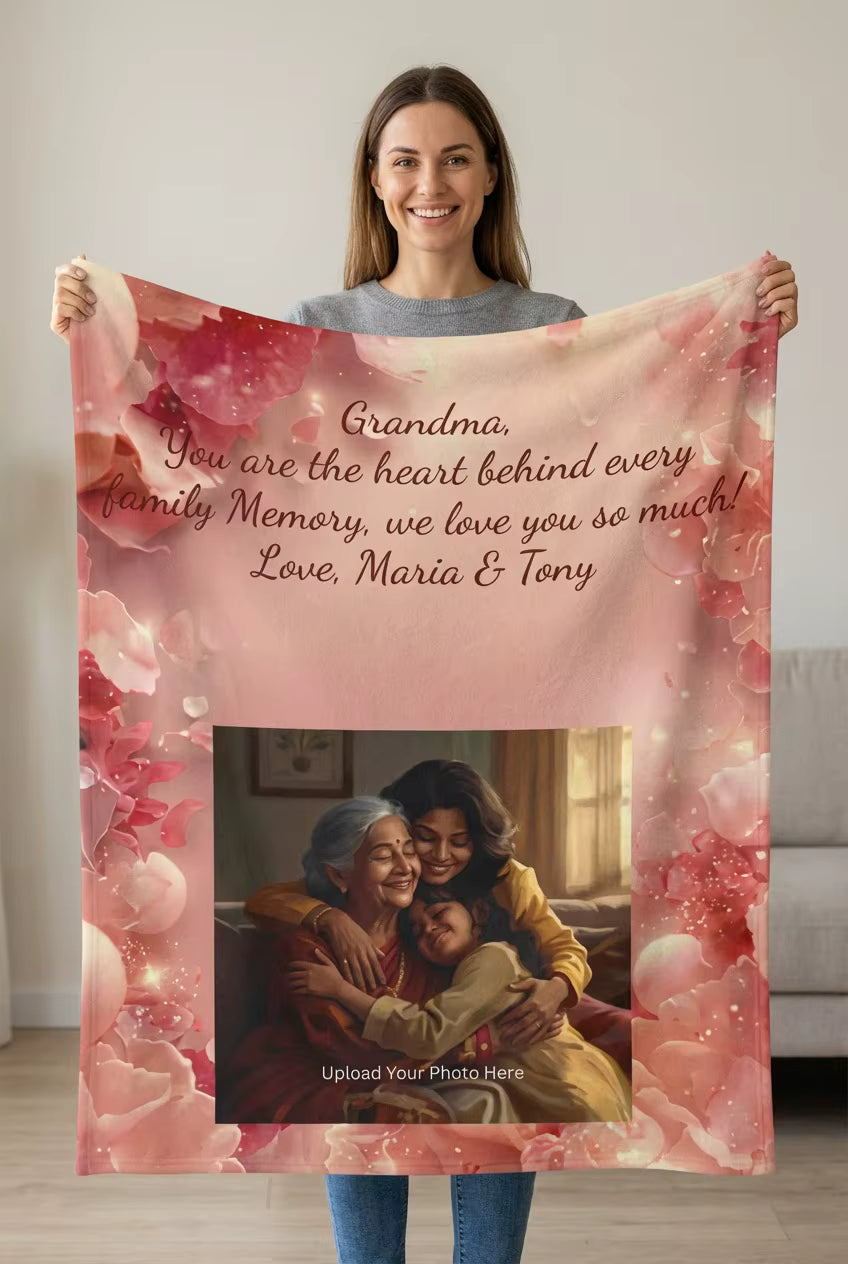 Personalized Photo Fleece Blanket — "Your Special Message Here" Floral Memorial Gift