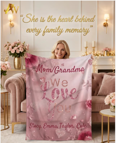 Personalized Mother's Day Fleece Blanket - Custom Names, Mom or Grandma Gift, Floral Design