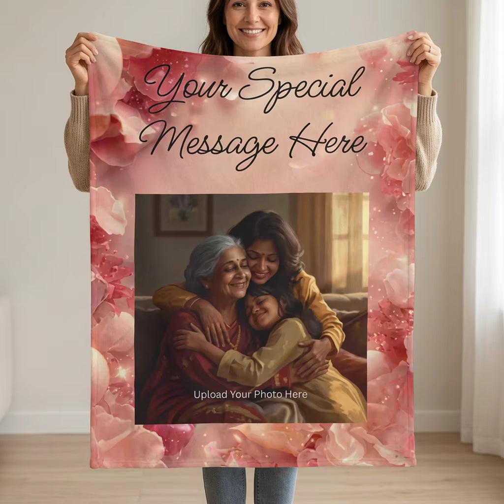 Personalized Photo Fleece Blanket — "Your Special Message Here" Floral Memorial Gift