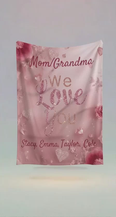 Personalized Mother's Day Fleece Blanket - Custom Names, Mom or Grandma Gift, Floral Design